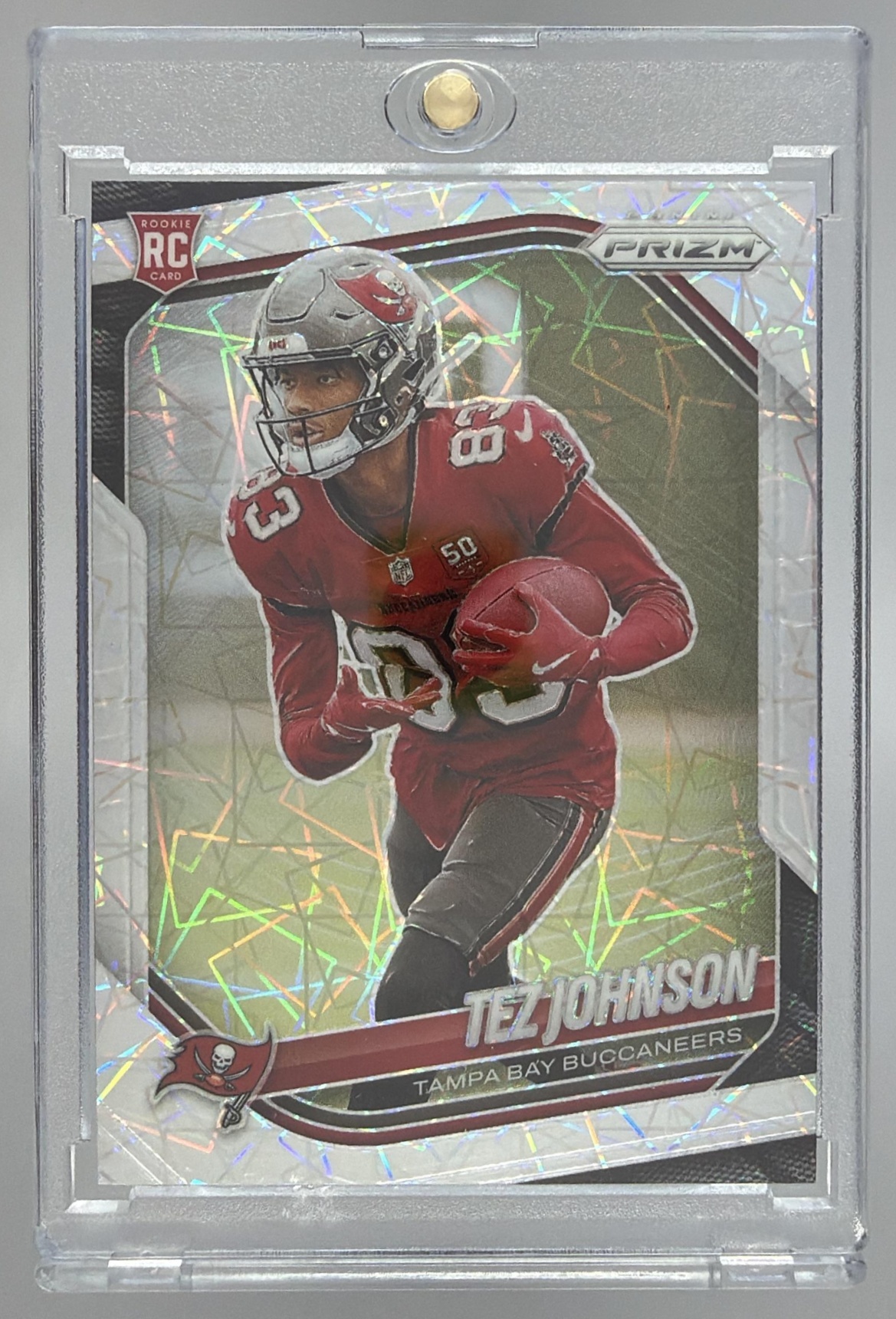 Card image for 2025 Panini Football Prizm Tez Johnson Silver #381 RC Tampa Bay Buccaneers