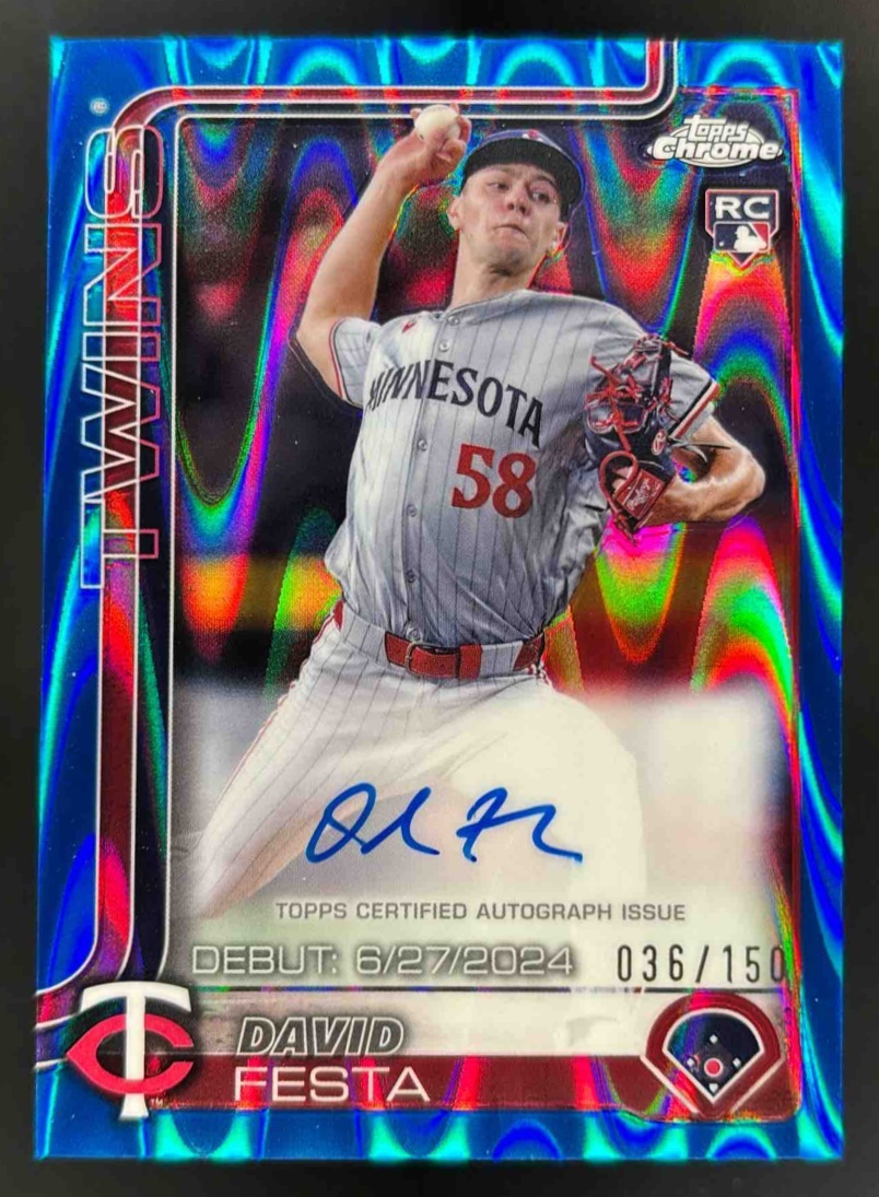 Card image for 2025 Topps Chrome Update David Festa RC Debut Auto Blue RayWave Refractor /150