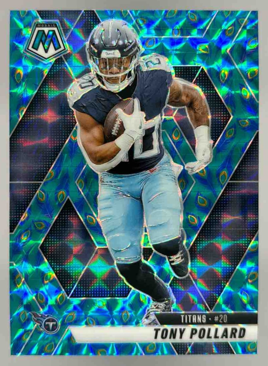 Card image for 2025 Panini Mosaic Tony Pollard Choice Peacock Prizm #148 Titans