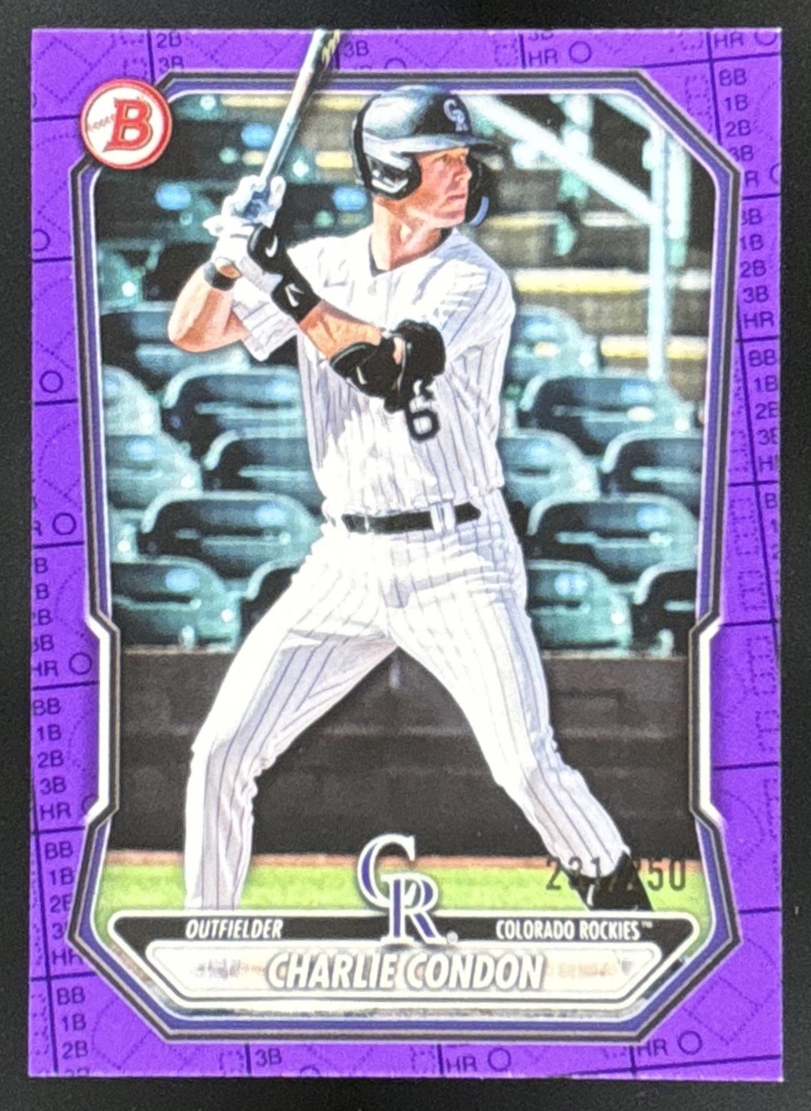 Card image for Charlie Condon 2026 Bowman Purple Pattern /250 Prospects Colorado Rockies