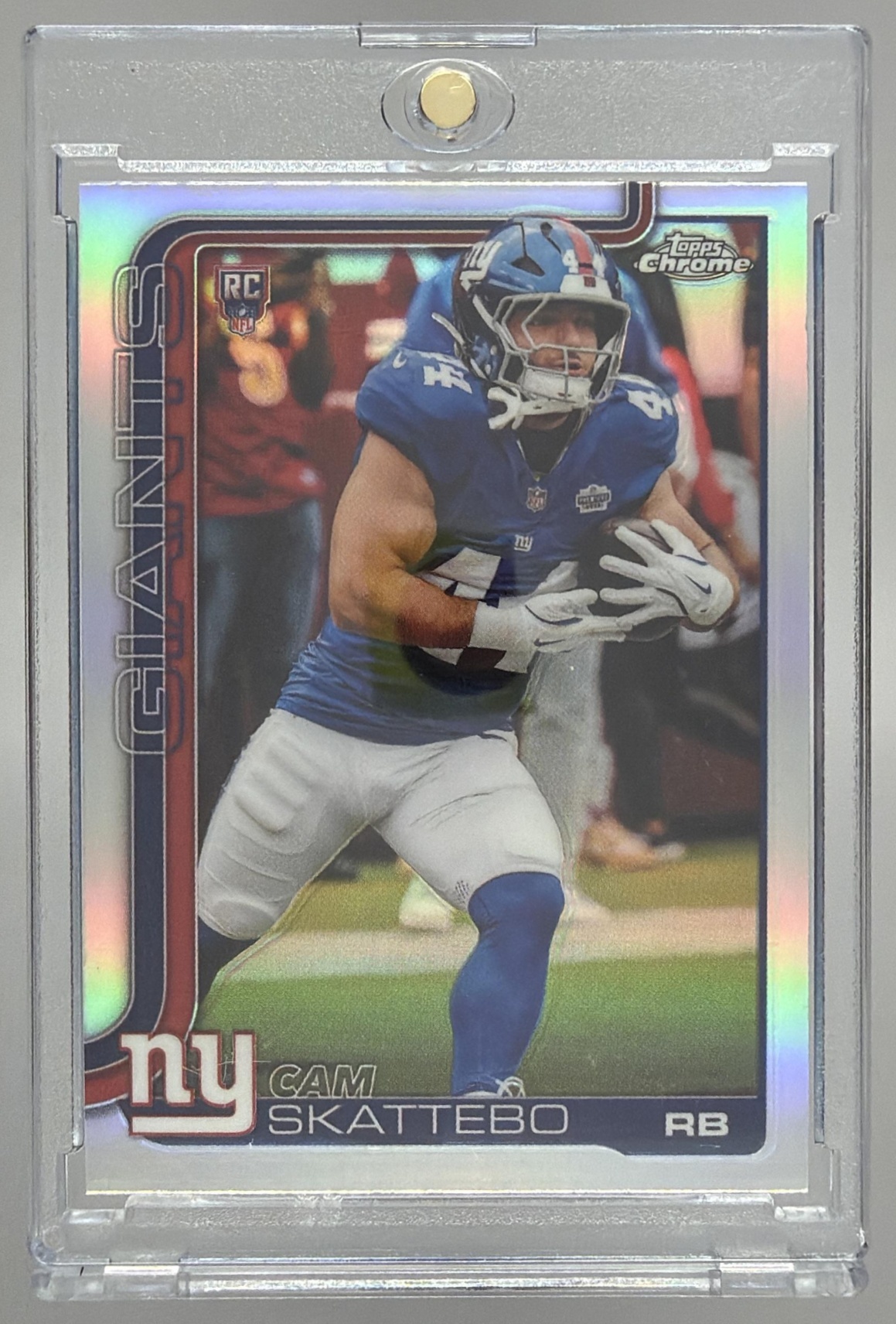 Card image for 2025 Topps Football Chrome Cam Skattebo Rookie Refractor #331 RC New York Giants