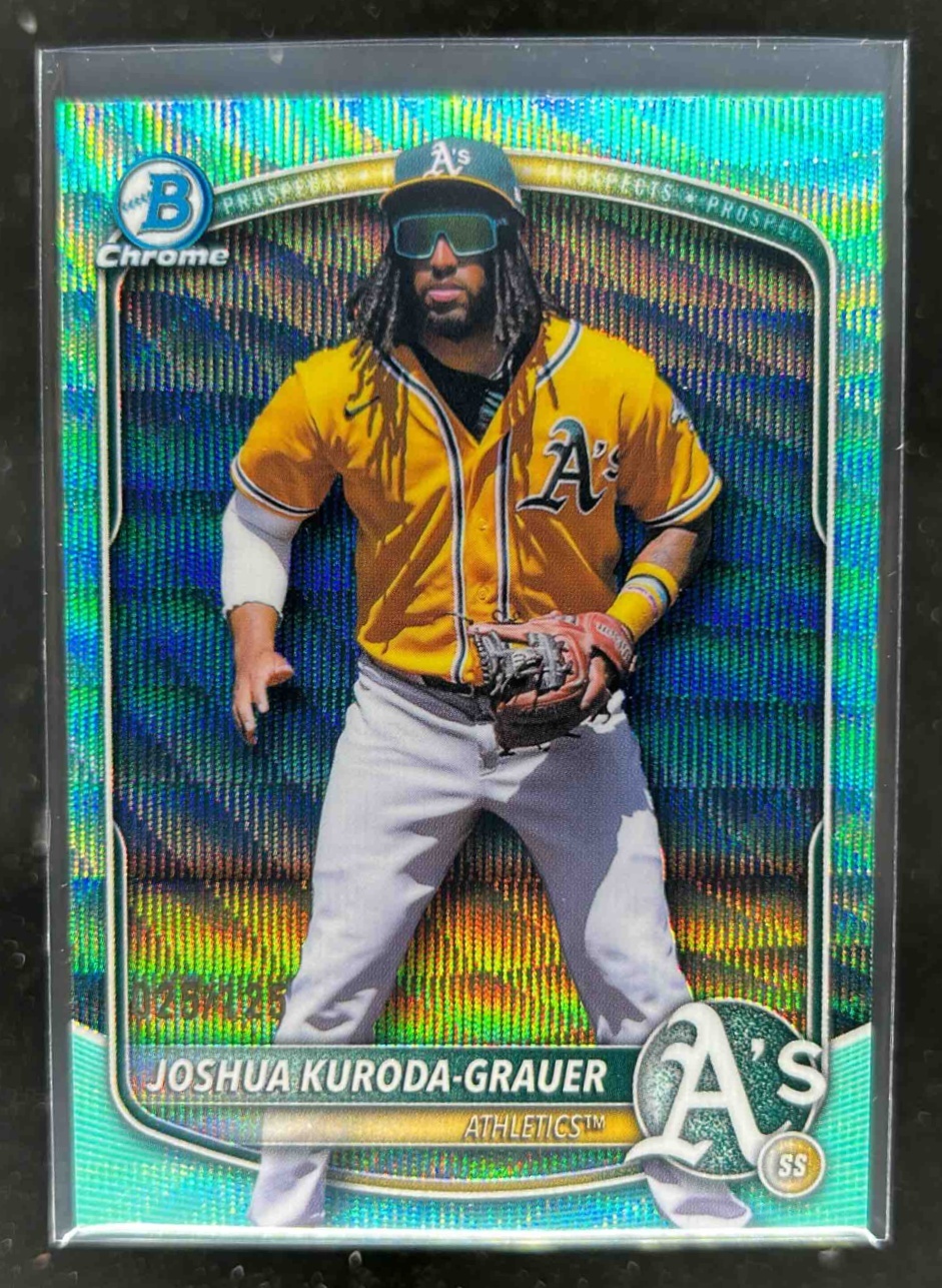 Card image for Joshua Kuroda-Grauer 2025 Bowman Draft Chrome Aqua Wave Refractor /125