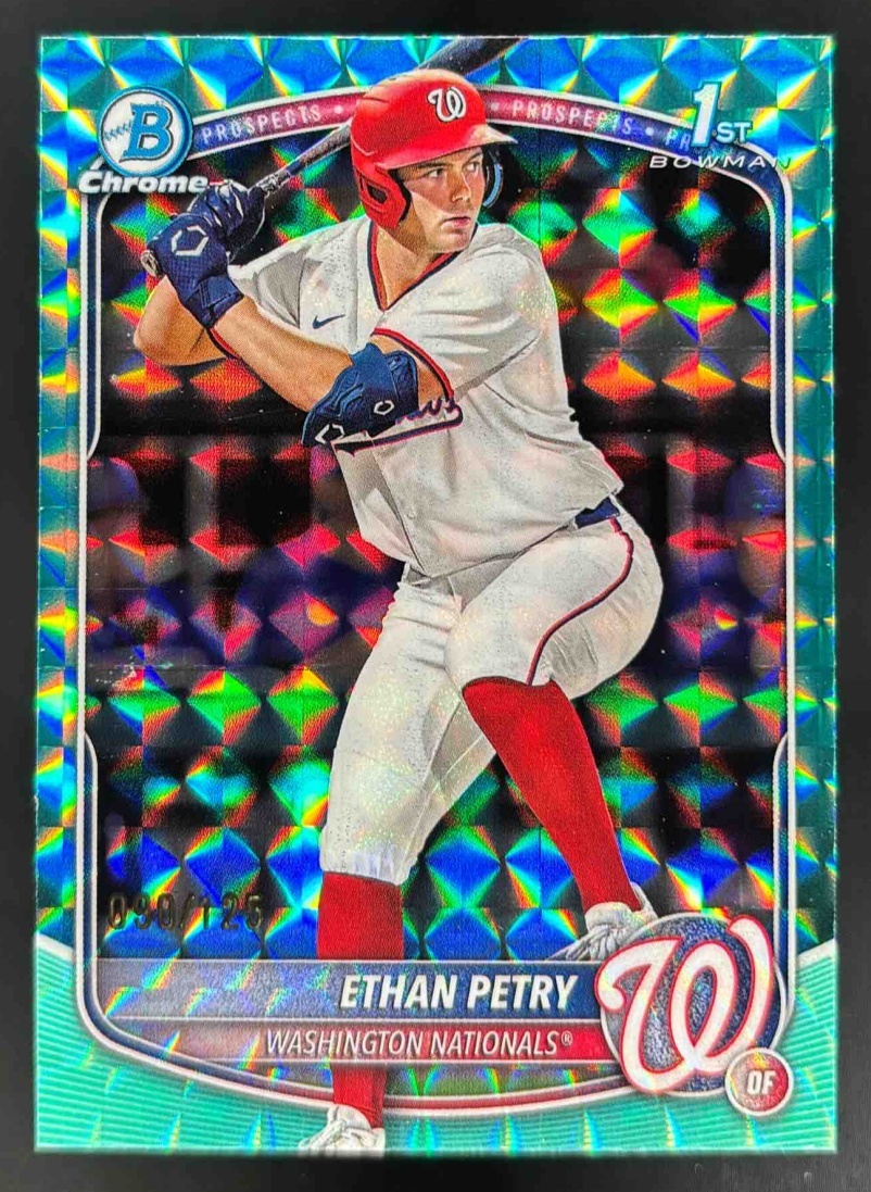 Card image for 2025 Bowman Draft Ethan Petry Chrome Aqua Geometric Refractor /125 1st Prospect