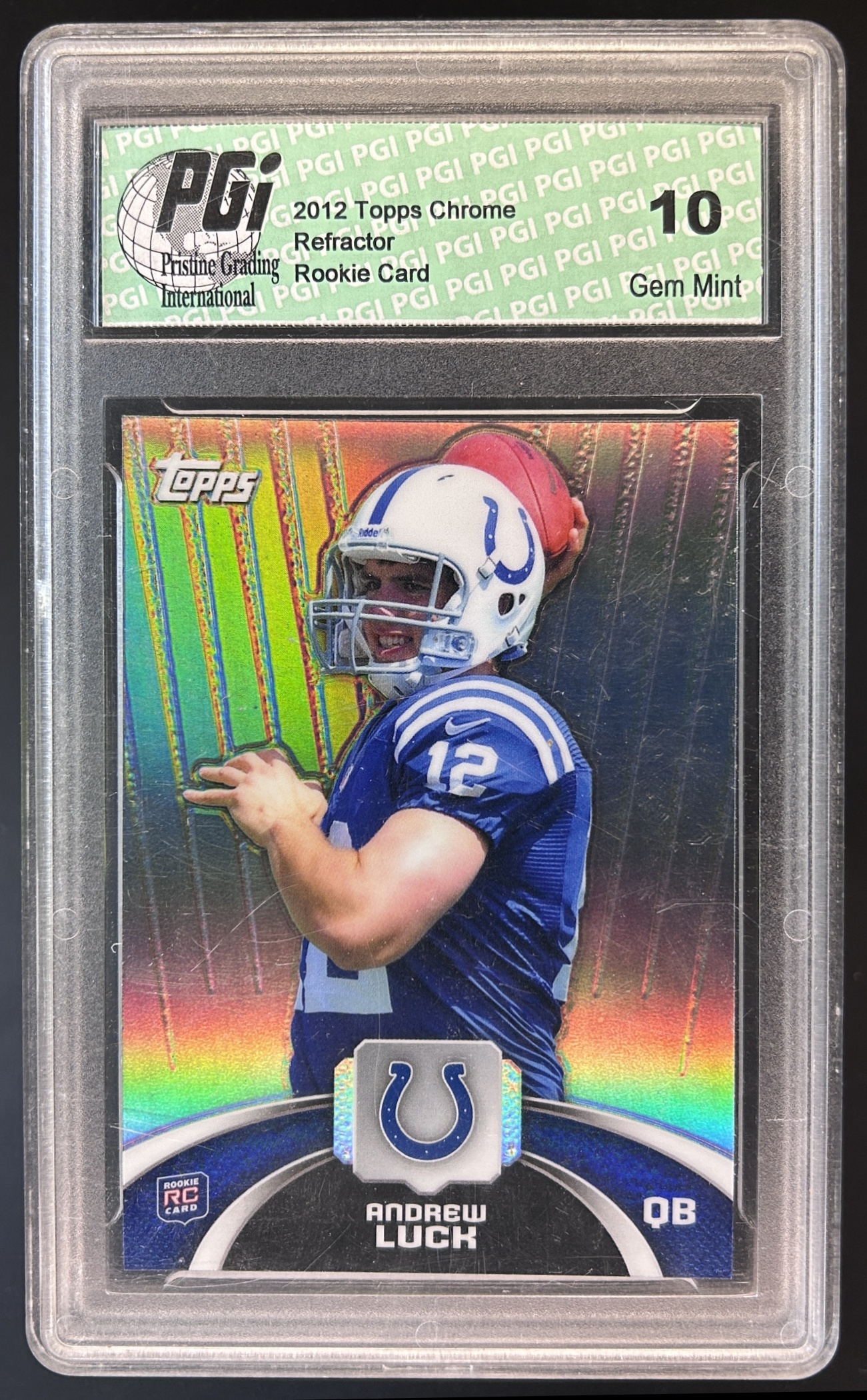 Card image for 2012 TOPPS ANDREW LUCK #TFHM-AL HOLIDAY MEGA REFRACTOR ROOKIE FOOTBALL RC PGI 10 GEM MINT