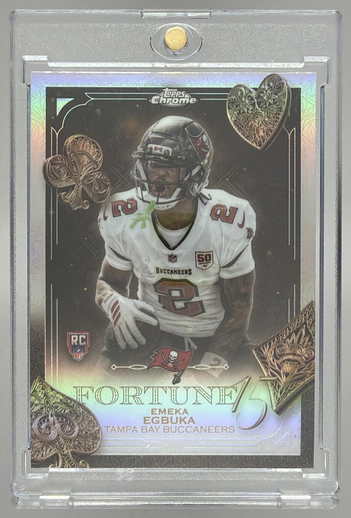 Card image for 2025 Topps Chrome Emeka Egbuka Fortune 15 Refractor #F15-21 RC Buccaneers
