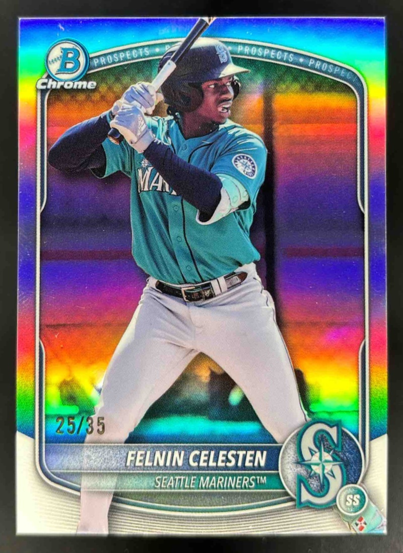 Card image for 2025 Bowman Draft Felnin Celesten Chrome Logofractor /35 #BDC-103 Mariners