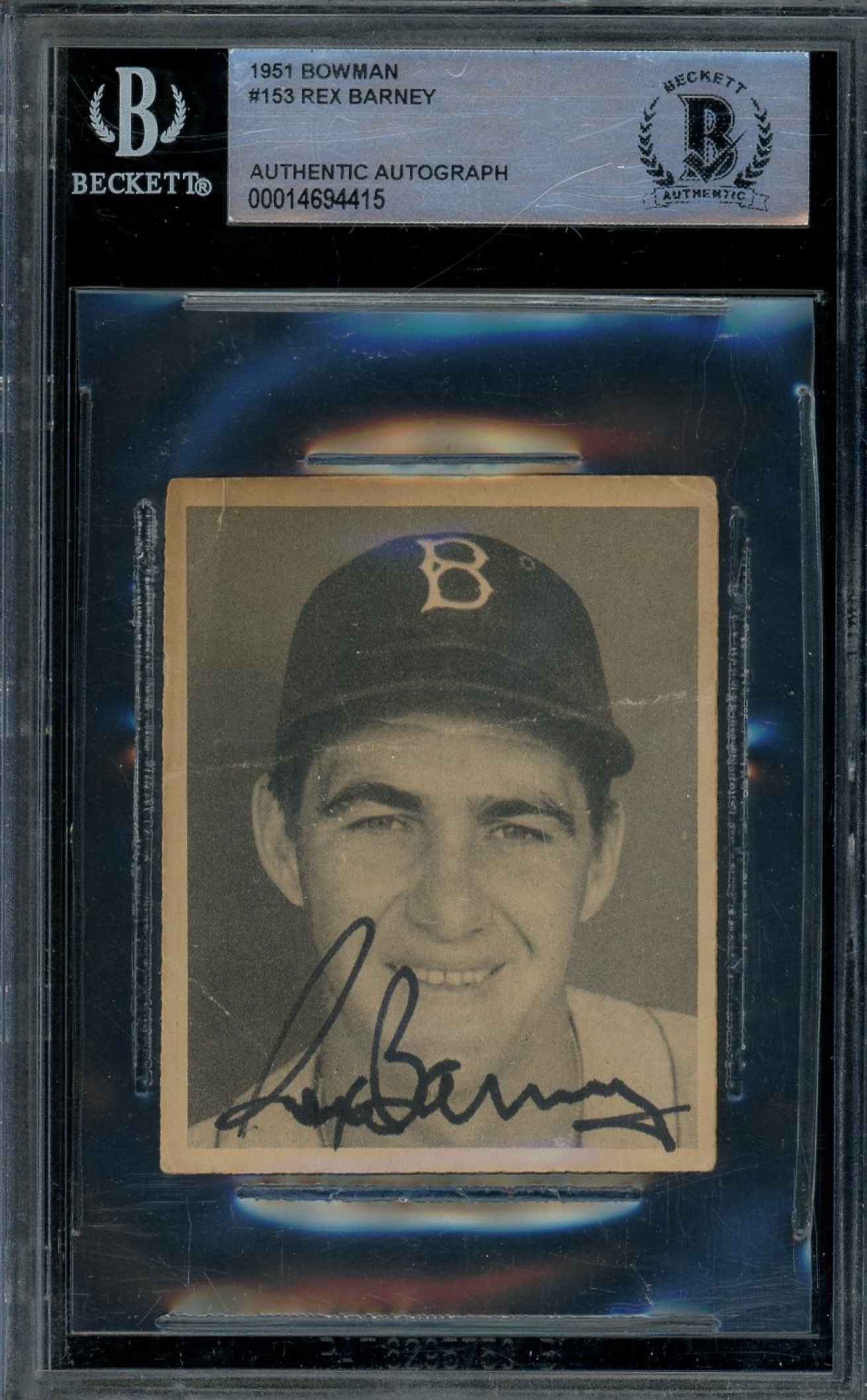 1948 Bowman Baseball Rex Barney #41 RC Brooklyn Dodgers BGS Authentic Auto