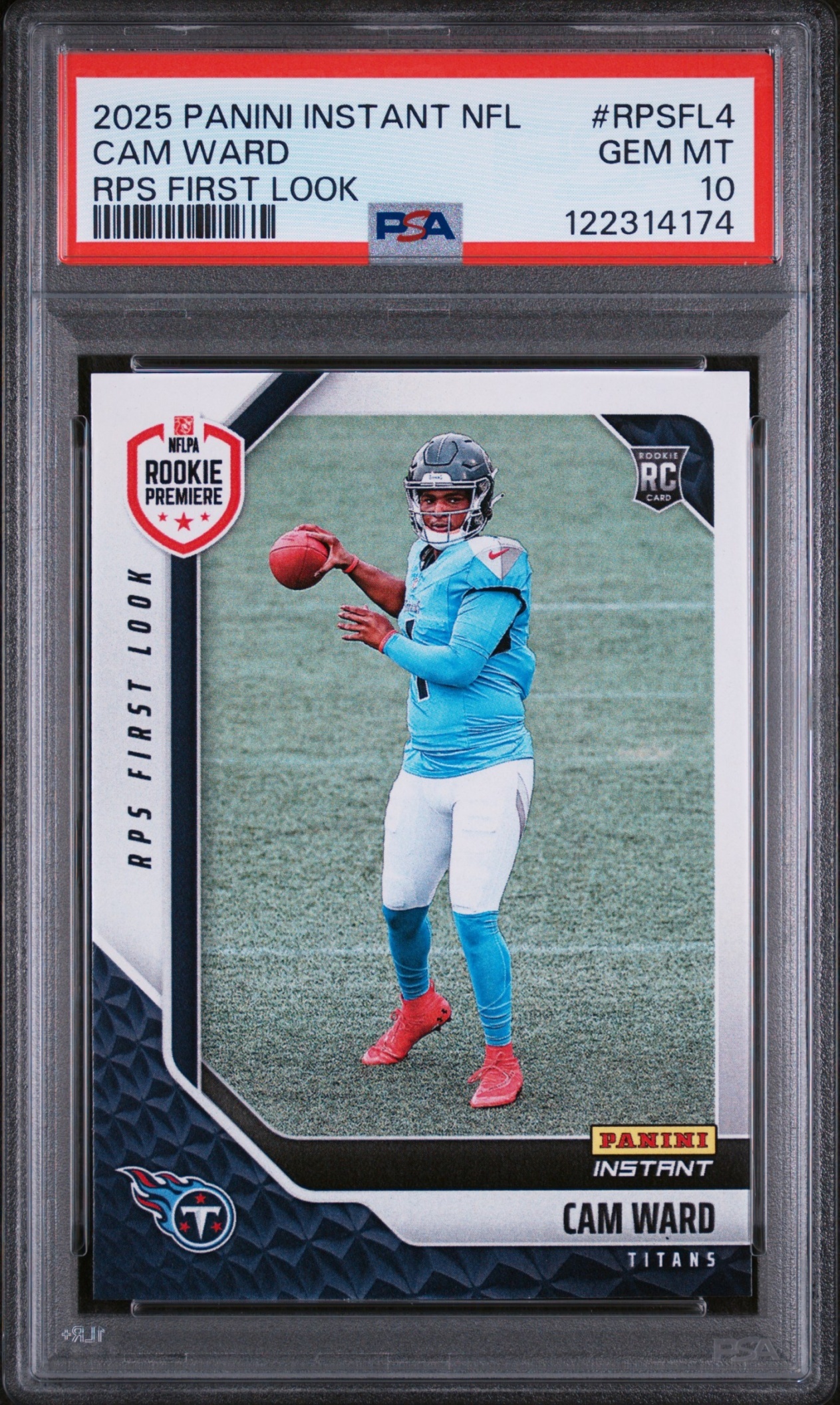 Card image for 2025 Panini Instant NFL RPS First Look Cam Ward #RPSFL-4 Titans