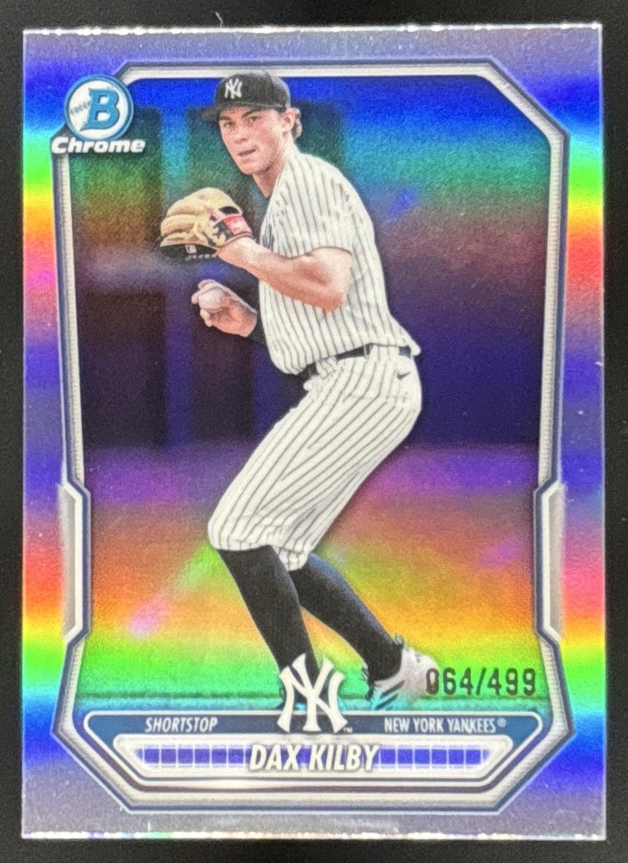 Card image for Dax Kilby 2026 Bowman Refractor /499 Chrome Prospects New York Yankees