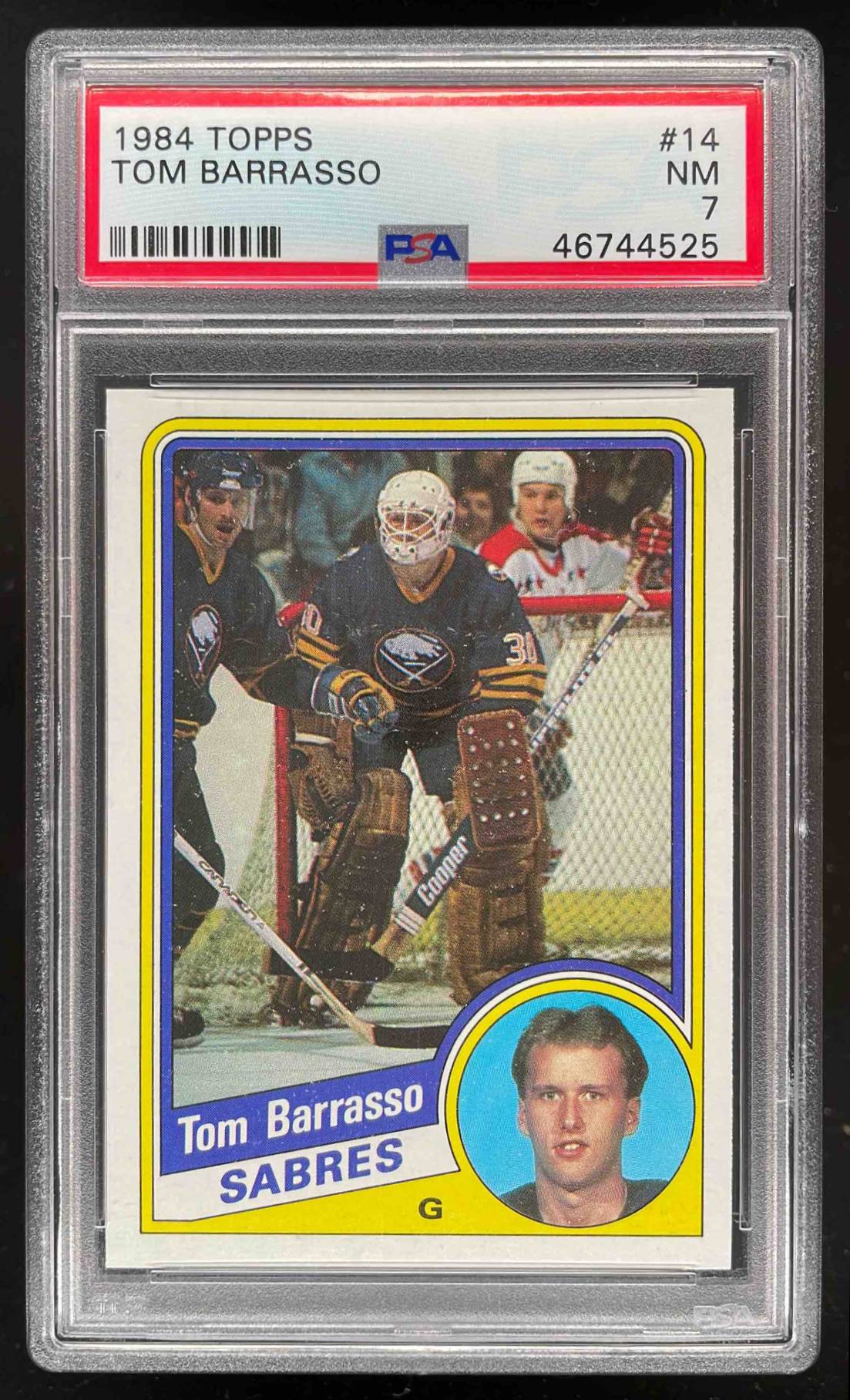 Card image for 1984-85 TOPPS TOM BARRASSO #14 RC PSA 7 NM ROOKIE BUFFALO SABRES