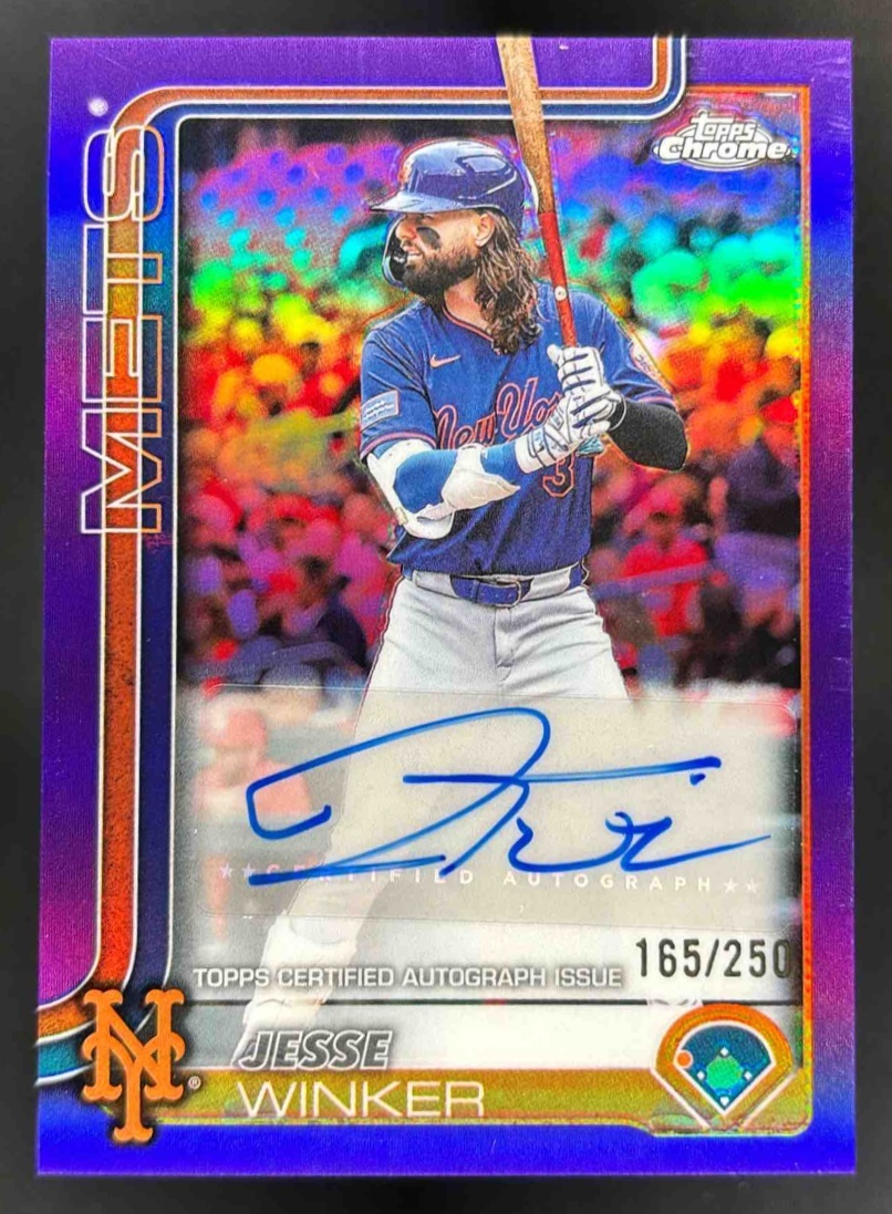 Card image for 2025 Topps Chrome Update Jesse Winker Auto Purple Refractor /250 #AC-JW Mets