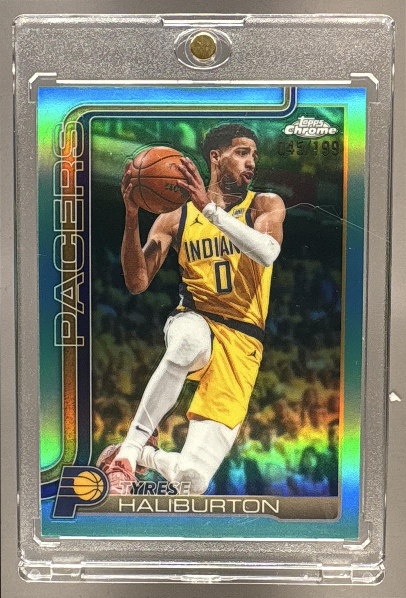 2025-26 TOPPS CHROME UPDATE TYRESE HALIBURTON #18 AQUA REFRACTOR 45/199 PACERS