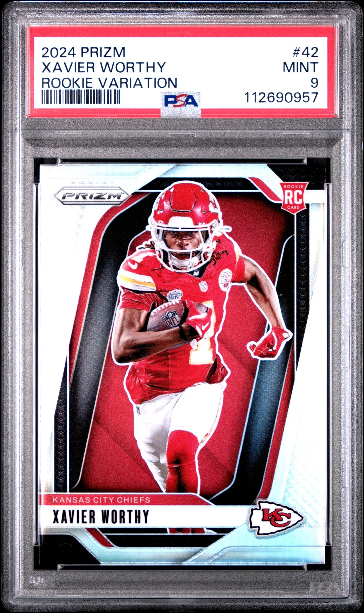 Card image for 2024 Panini Prizm Xavier Worthy Rookie Variations #42 RC VAR Chiefs