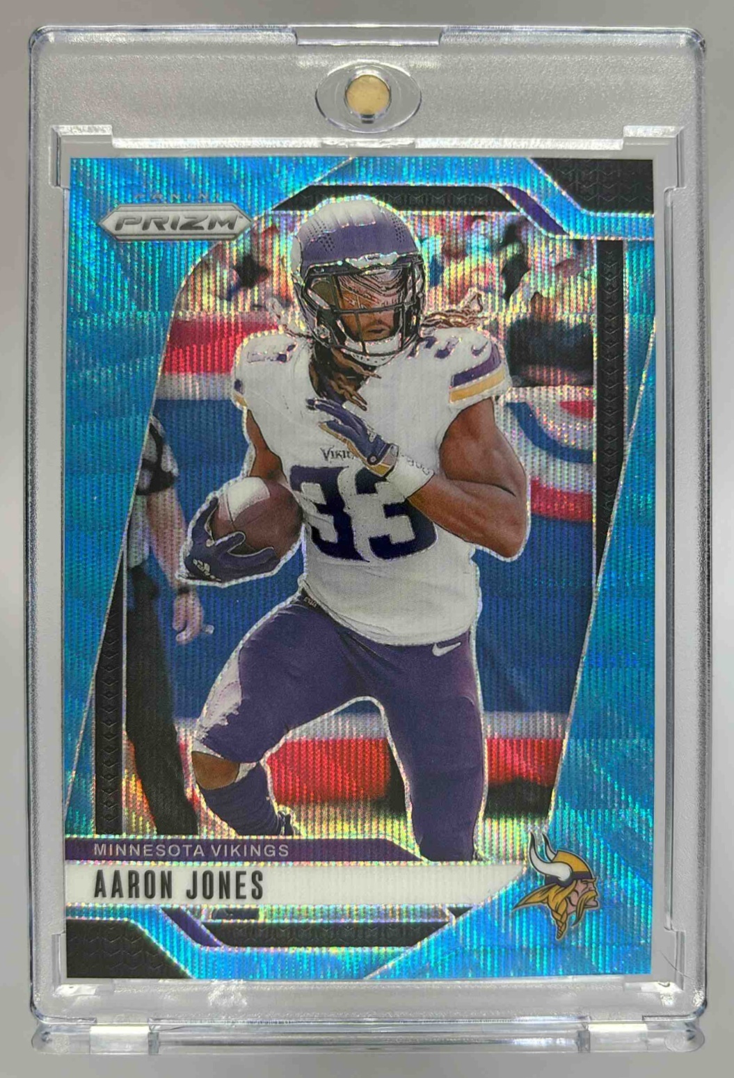 Card image for 2024 Panini Football Prizm Aaron Jones Blue Wave /230 #186 Minnesota Vikings