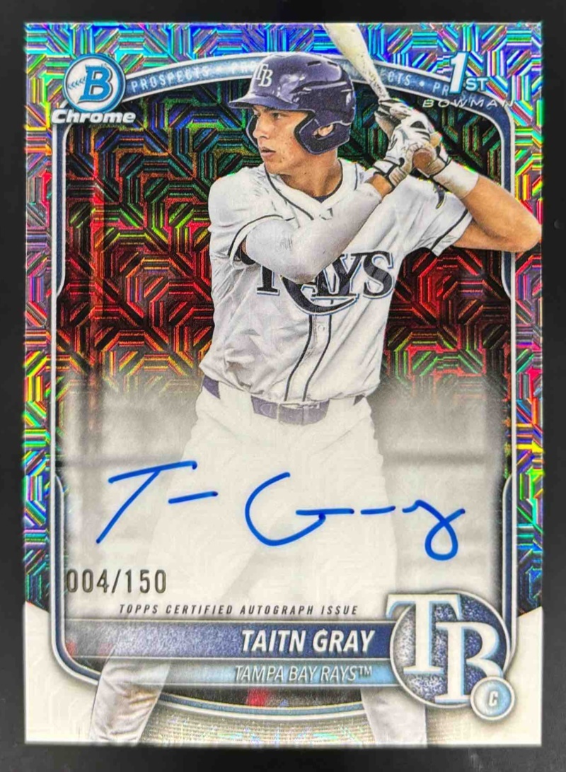 Card image for 2025 Bowman Draft Taitn Gray Chrome Auto HTA Choice Refractor /150 1st Prospect