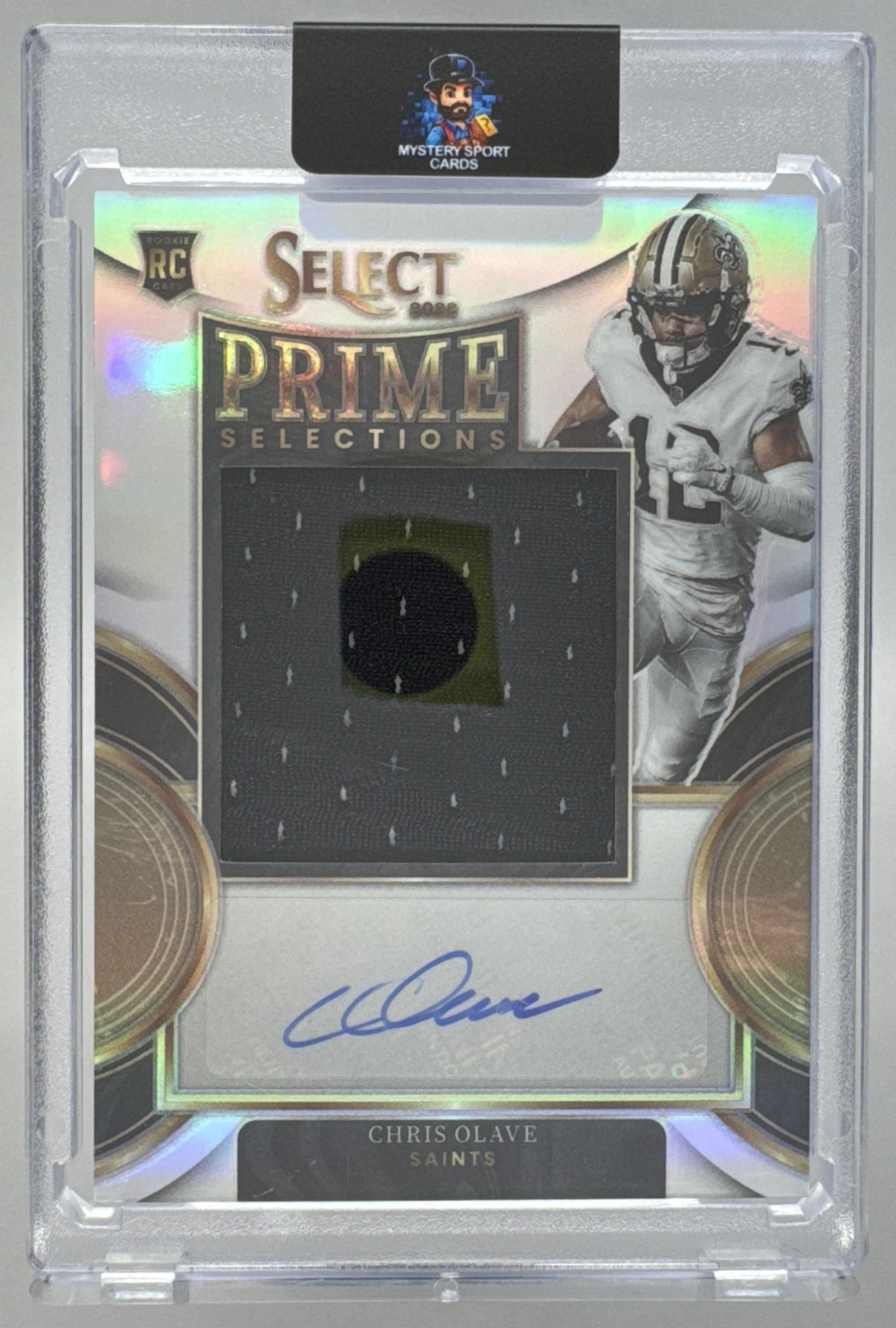 Card image for 2022 Panini Select Chris Olave Prime Selections Prizm Signatures #PS-CO MEM Auto RC Saints