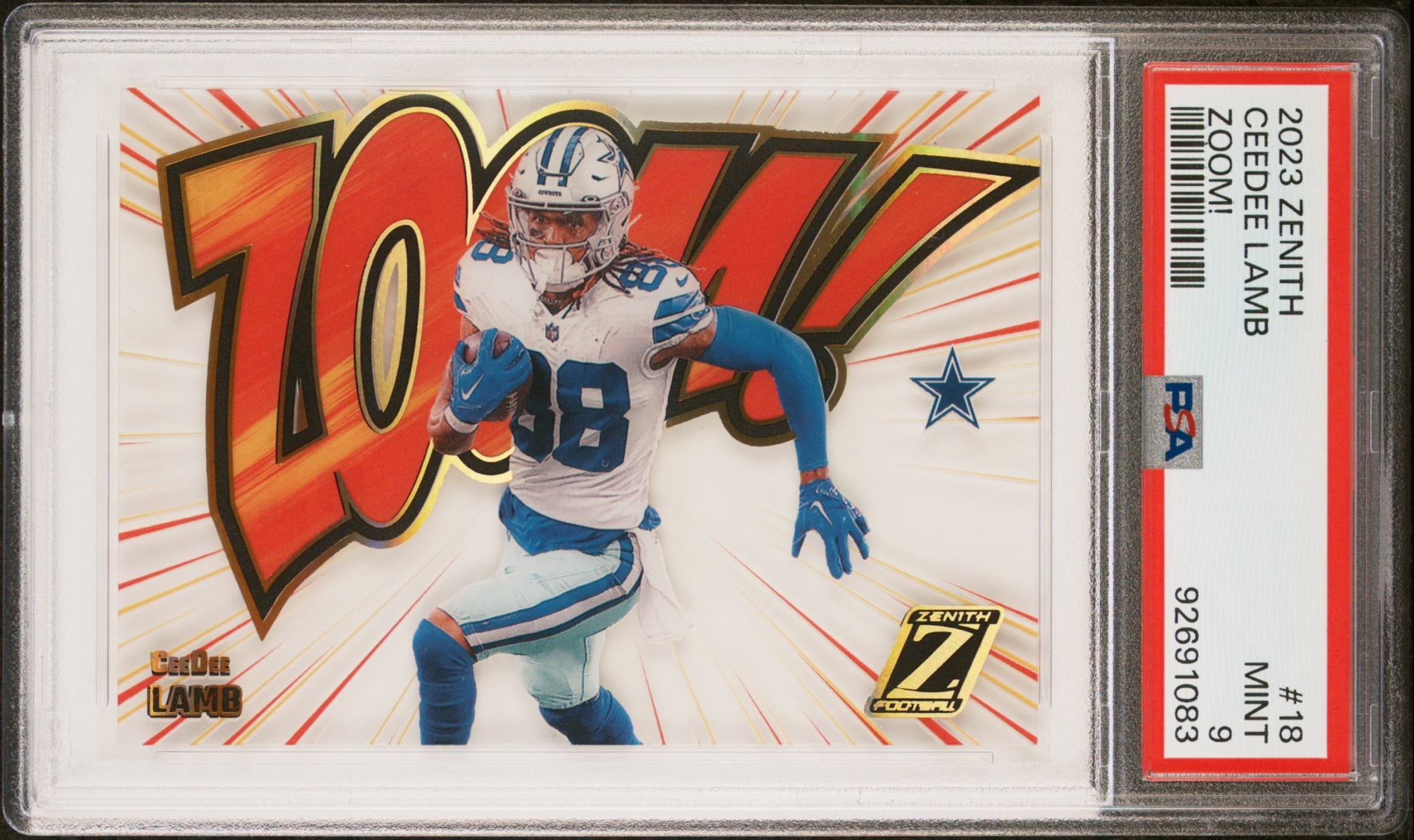 Card image for 2023 Panini Football Zenith CeeDee Lamb Zoom! #18 Dallas Cowboys