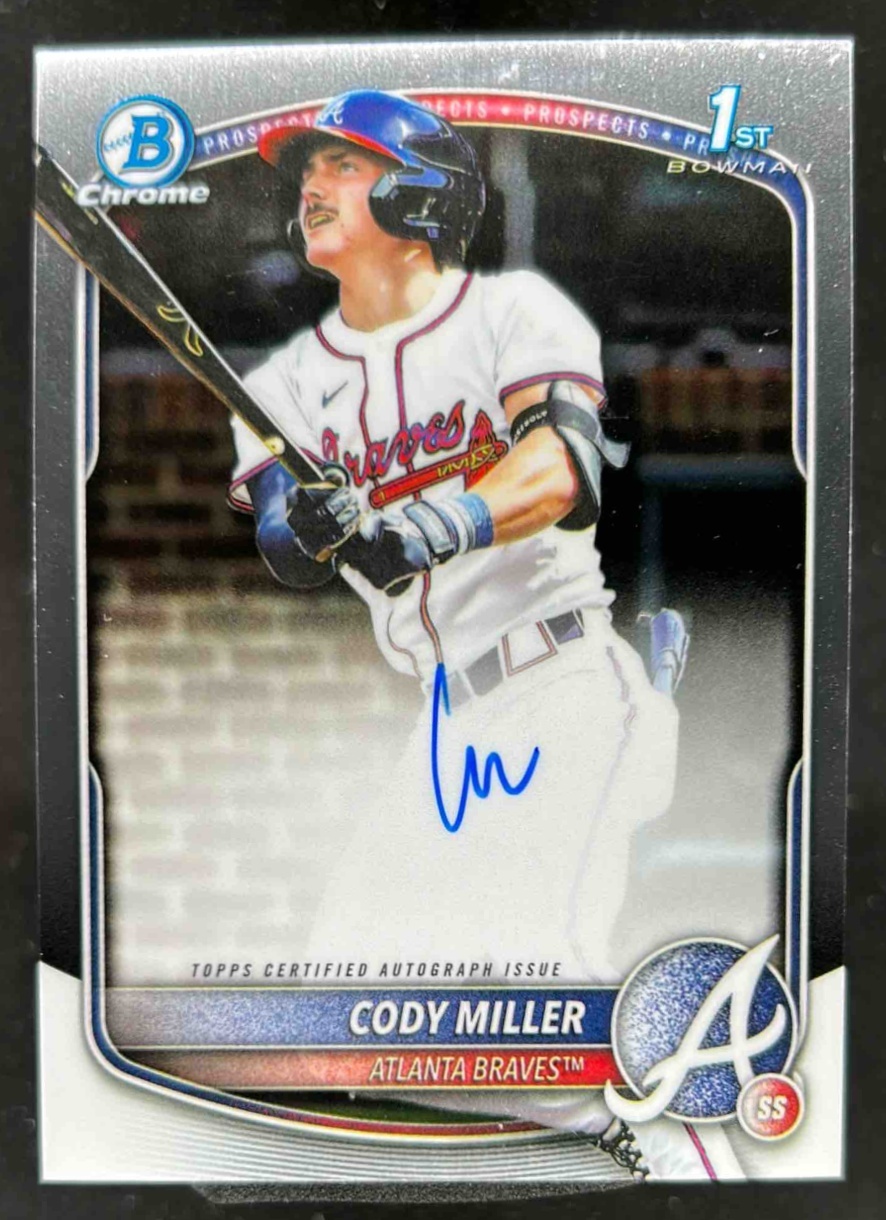 Card image for Cody Miller 2025 Bowman Baseball Draft Chrome Auto 1st Prospect Atlanta Braves