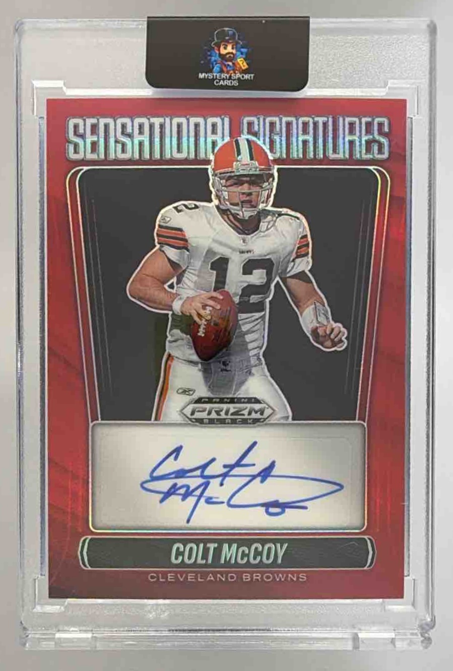 Card image for 2025 Panini Prizm Black Colt McCoy Sensational Signatures Red /99 #SS-CMY Auto Browns