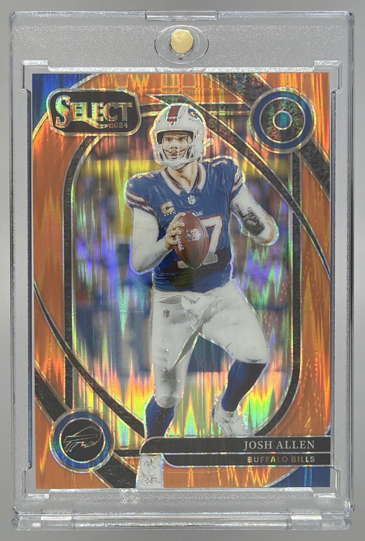 Card image for 2024 Panini Select Josh Allen Club Orange Prizm Shock /399 #225 Bills