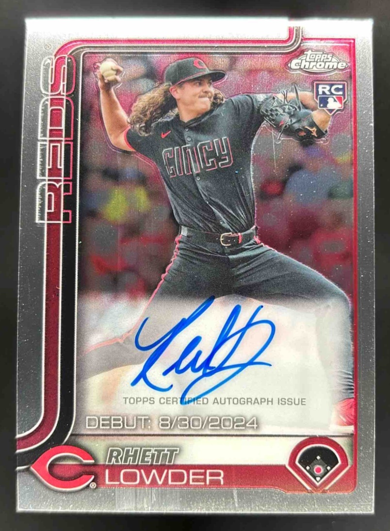 Card image for 2025 Topps Chrome Update Rhett Lowder Rookie Debut Auto #CRDA-RL RC Reds