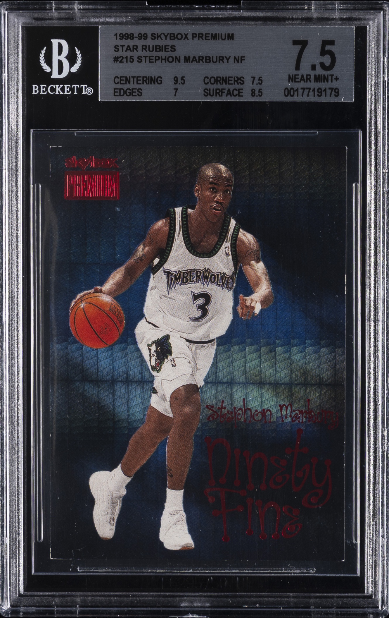 1998-99 SkyBox Premium Stephon Marbury Star Rubies /50 #215 Minnesota Timberwolves BGS 7.5 — front