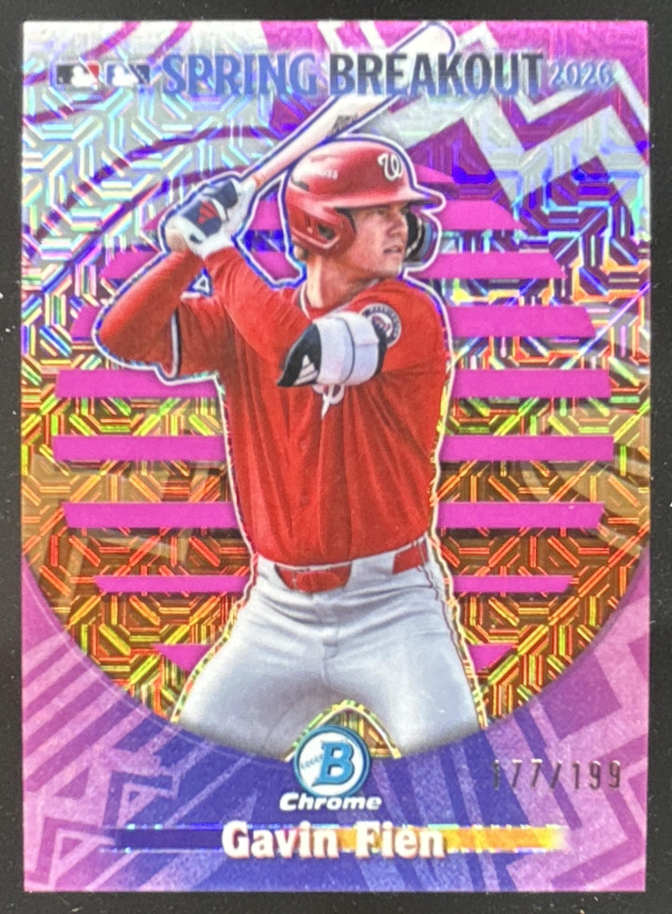 Card image for Gavin Fien 2026 Bowman Chrome Mega Box MLB Spring Breakout Pink Mojo Refractor /199