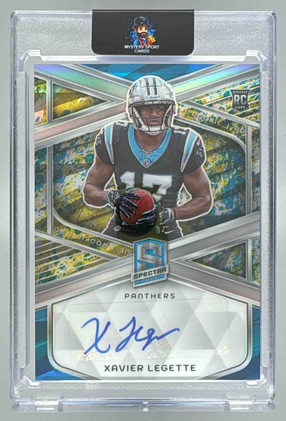 Card image for 2024 Panini Spectra Xavier Legette Rookie Auto Splatter Neon /8 #RA-XLE RC Panthers
