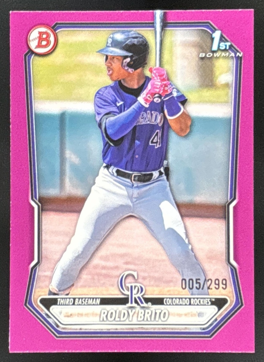 Card image for Roldy Brito 2026 Bowman Fuchsia Border /299 Prospects Colorado Rockies