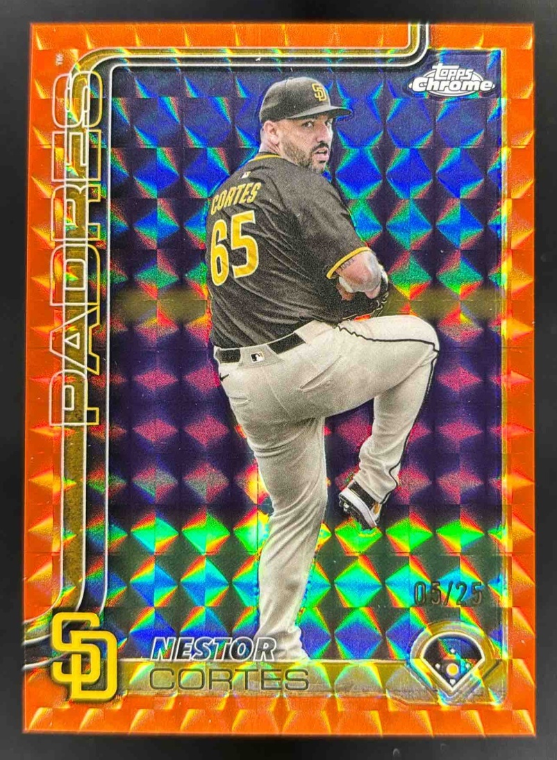Card image for 2025 Topps Chrome Update Nestor Cortes Orange Geometric Refractor /25
