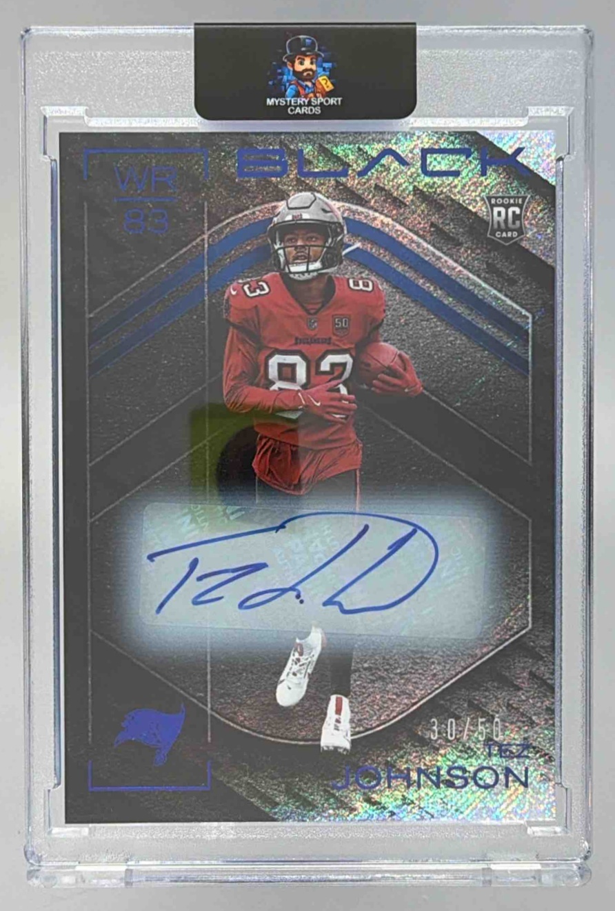 Card image for 2025 Panini Black Tez Johnson Rookies Auto /199 #152 RC Buccaneers