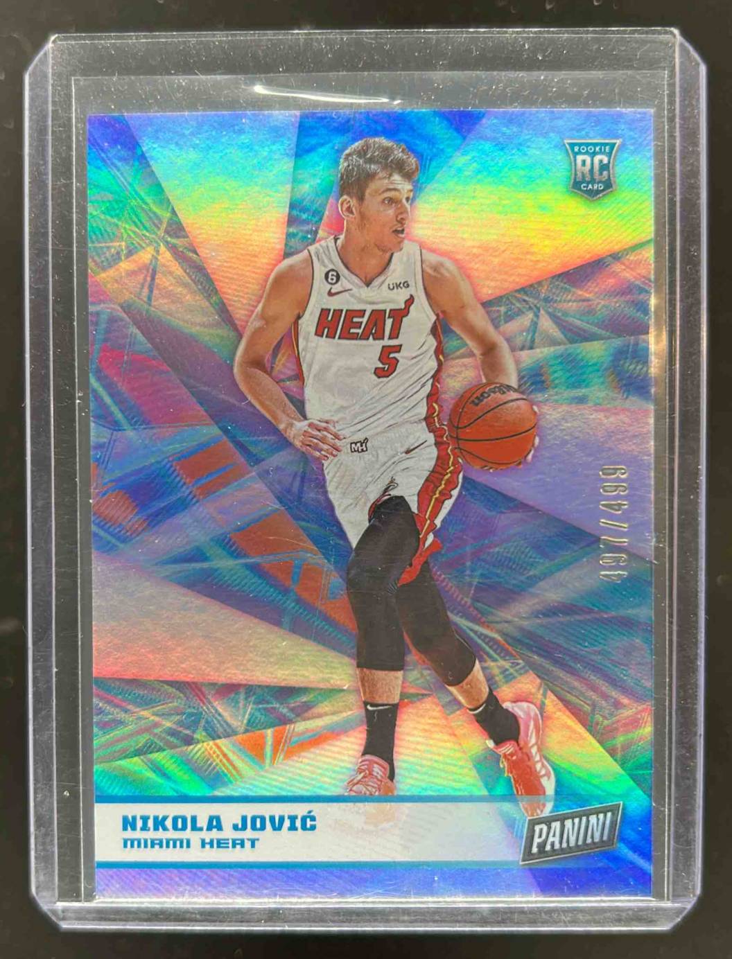 Card image for 2022-23 PANINI NBA PLAYER OF THE DAY NIKOLA JOVIC HOLO /499 #100 RC MIAMI HEAT