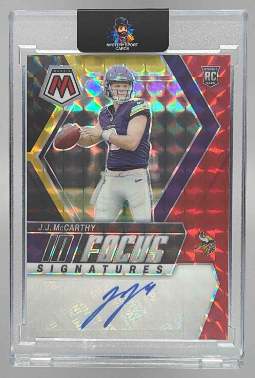 Card image for 2024 Panini Mosaic J.J. McCarthy In Focus Signatures #IF-JJM RC Auto Vikings
