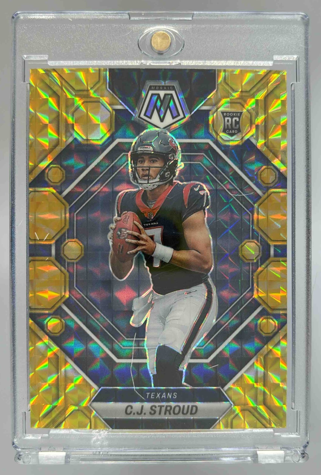 Card image for 2023 Panini Mosaic C.J. Stroud Reactive Yellow Mosaic #292 RC Texans