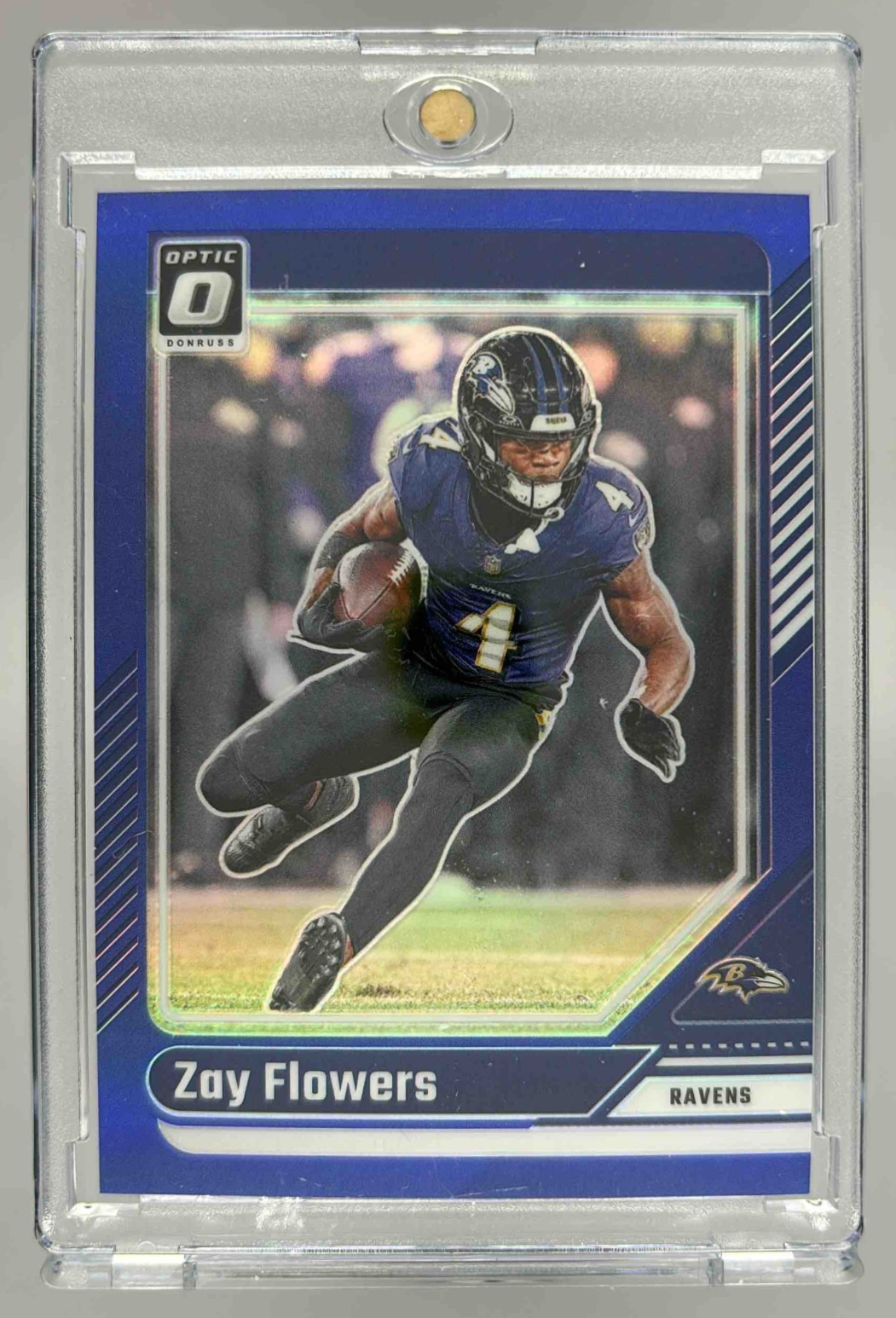 Card image for 2024 Panini Football Donruss Optic Zay Flowers Blue /199 #15 Baltimore Ravens