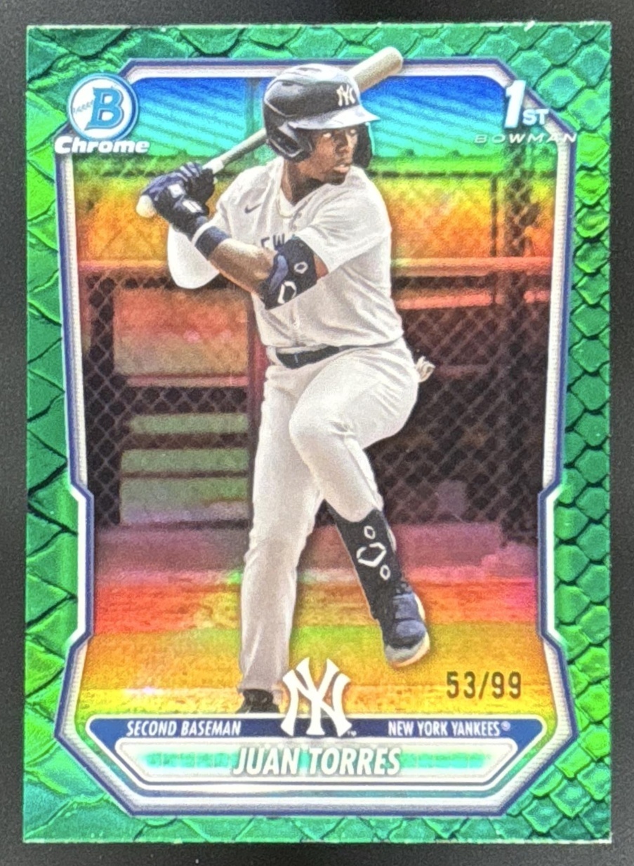 Card image for 2026 Bowman Juan Torres Chrome Reptilian Green Refractor /99 1st Prospect