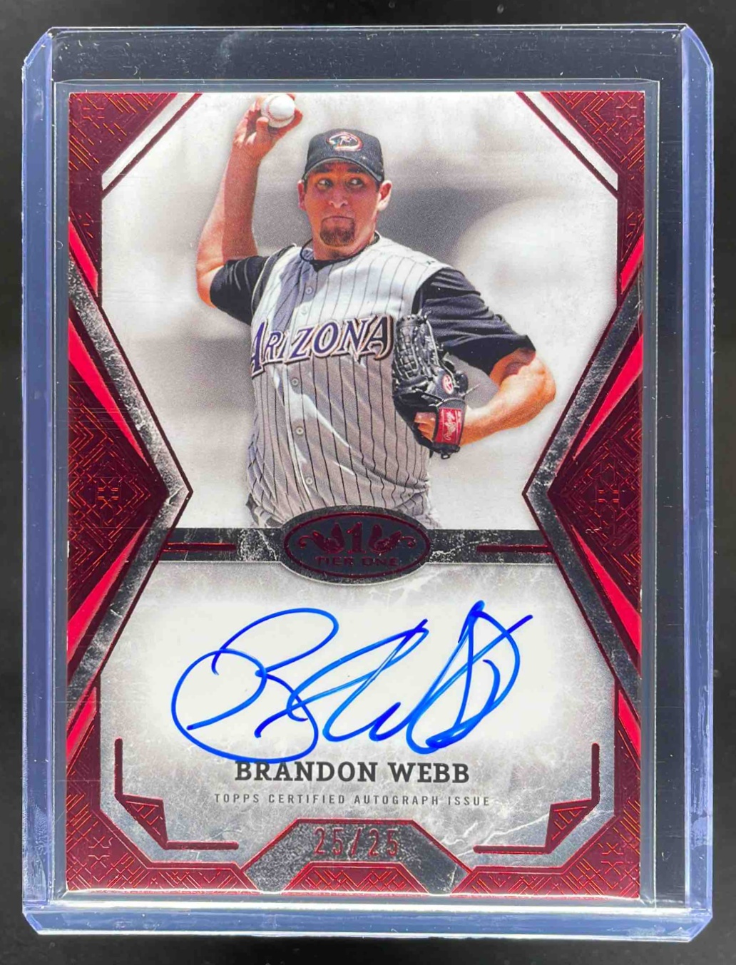 Card image for 2025 Topps Tier One Brandon Webb Talent Auto Red Foil /20 #TOTA-BW