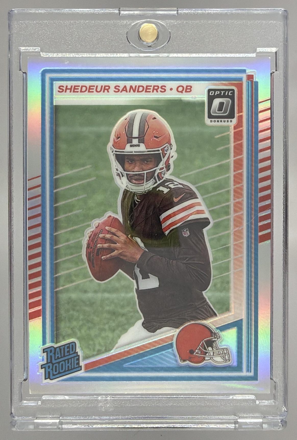 Card image for 2025 Panini Donruss Optic Shedeur Sanders Rated Rookie Holo Prizm #203 Browns