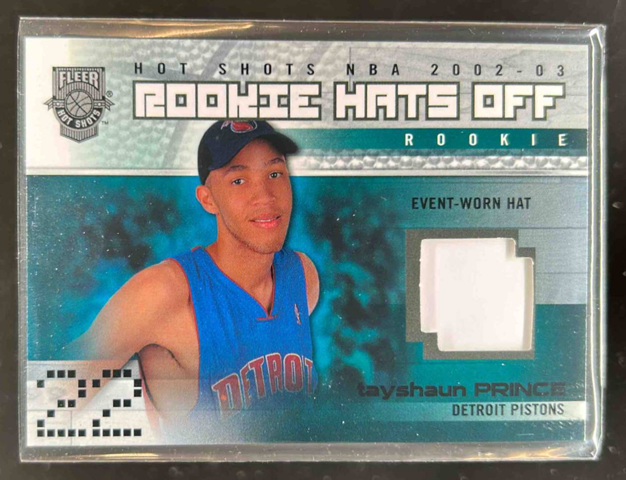 Card image for 2002-03 Fleer Hot Shots Tayshaun Prince Rookie Hats Off /350 #192 RC Rookie