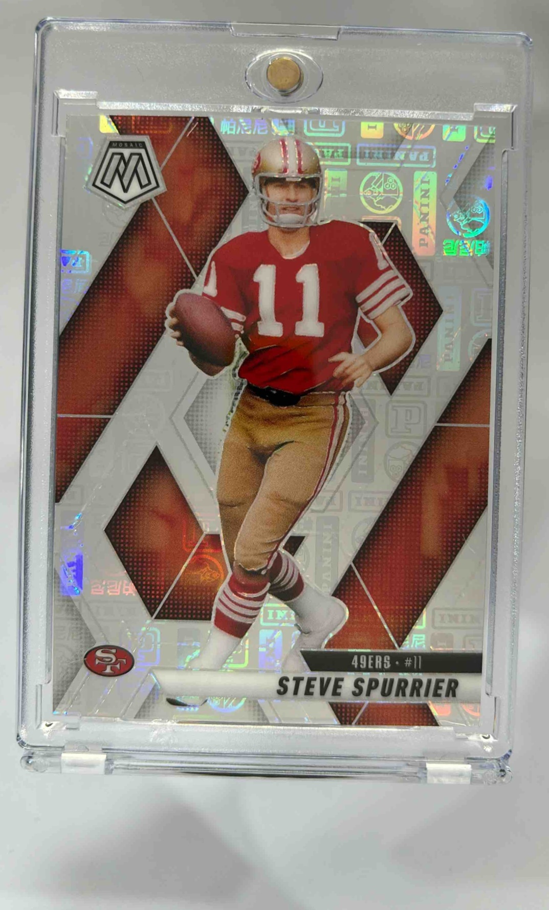 Card image for 2025 Panini Mosaic Steve Spurrier Silver Knight Prizm /149 #42 49ers