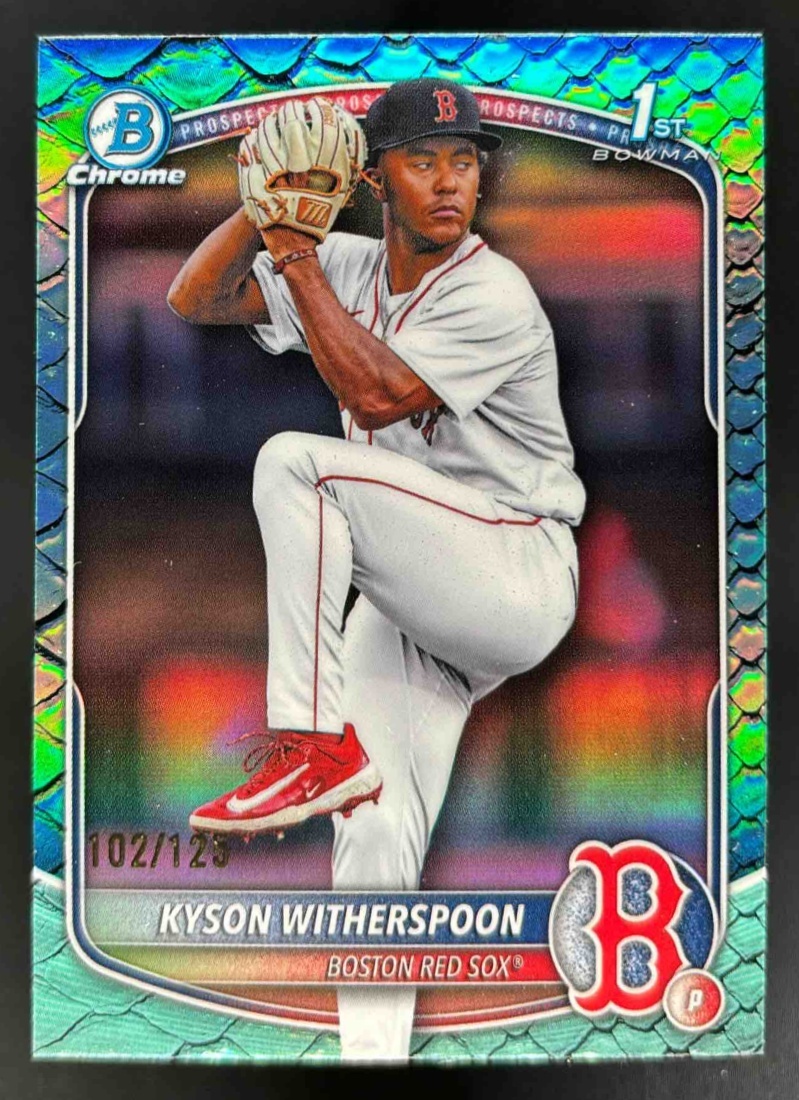 Card image for 2025 Bowman Draft Kyson Witherspoon Chrome Aqua Reptilian Refractor /125 1st