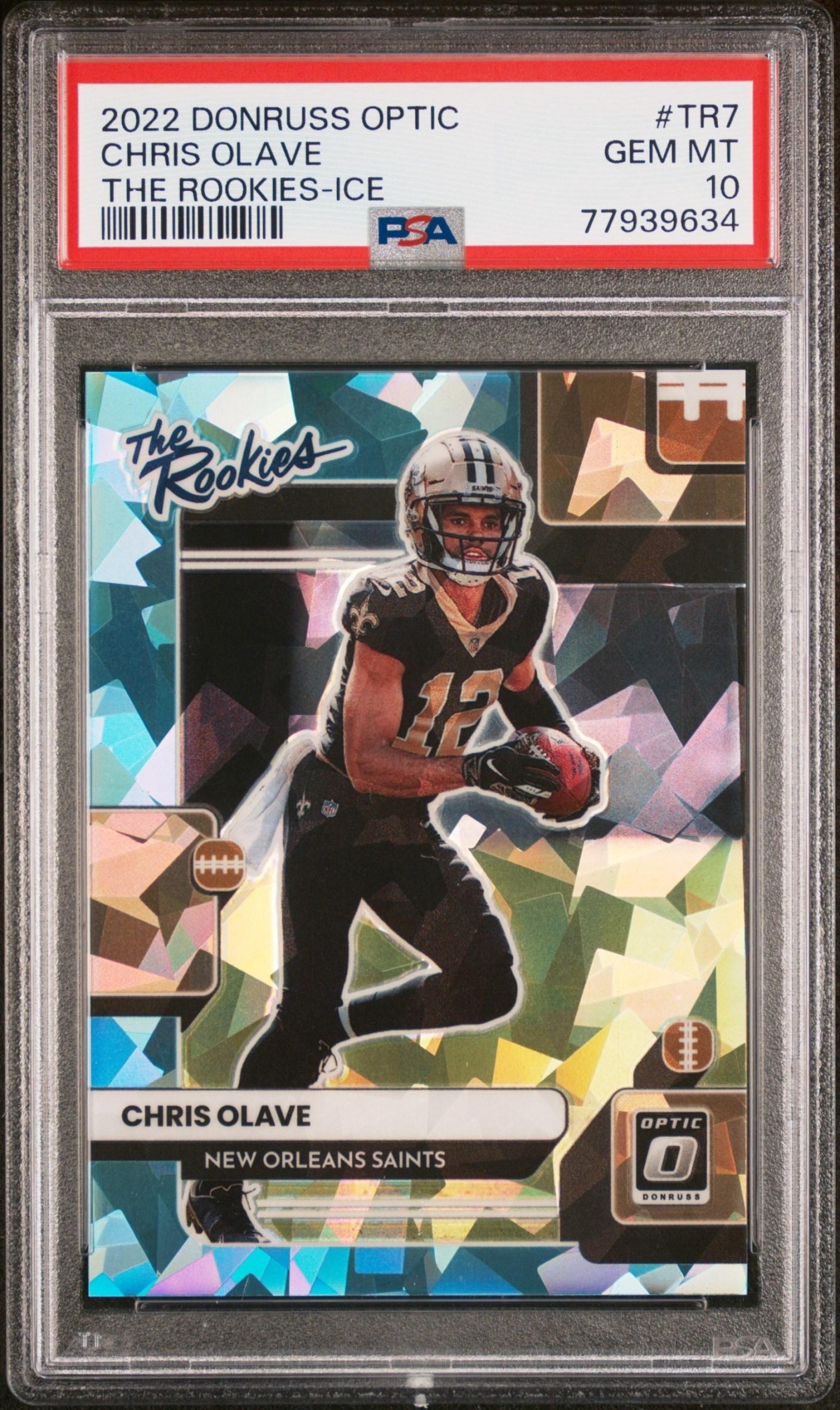 Card image for 2022 Panini Donruss Optic Chris Olave The Rookies Ice /15 #TR-7 RC Saints