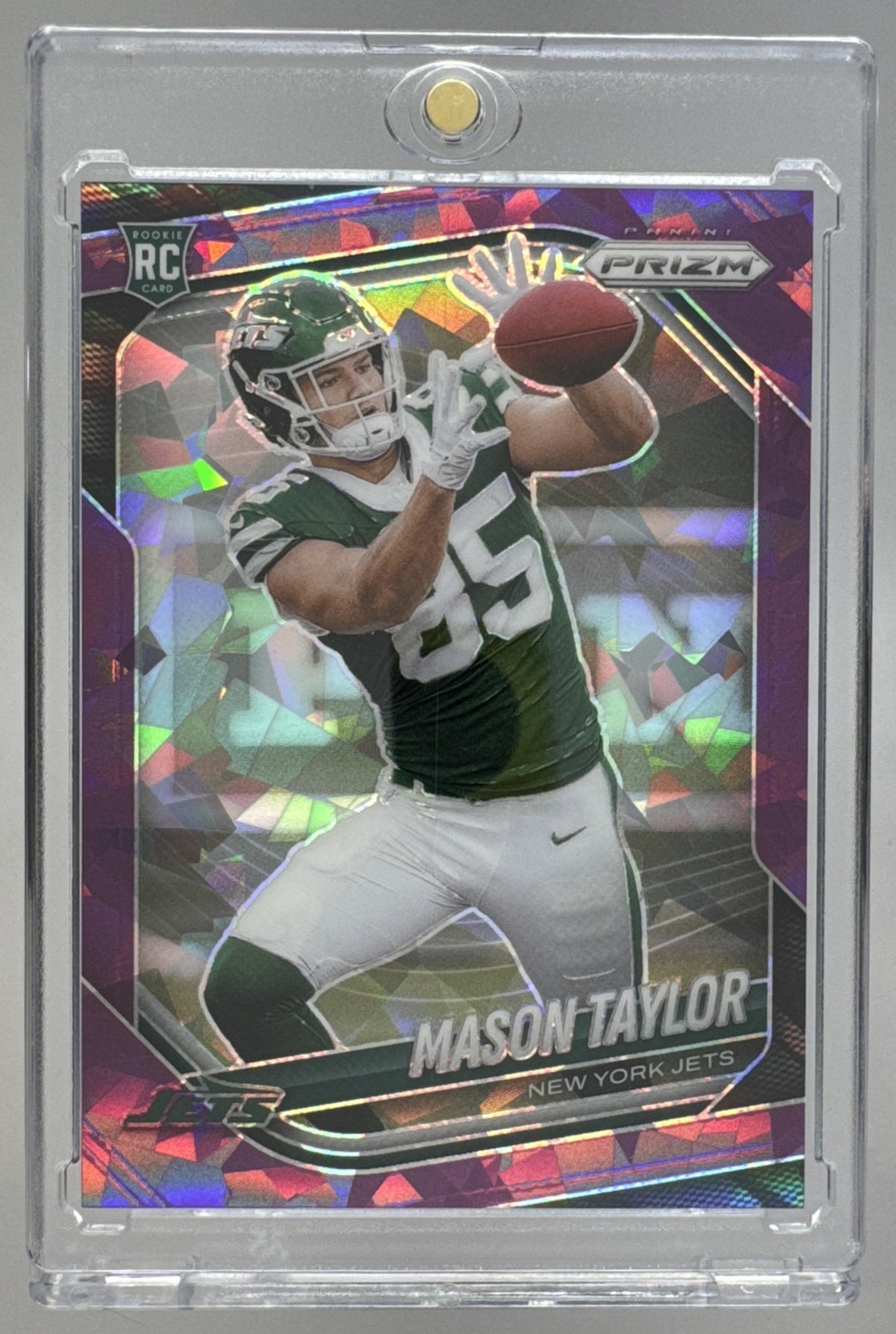 Card image for 2025 Panini Football Prizm Mason Taylor Purple Ice /225 #329 RC New York Jets
