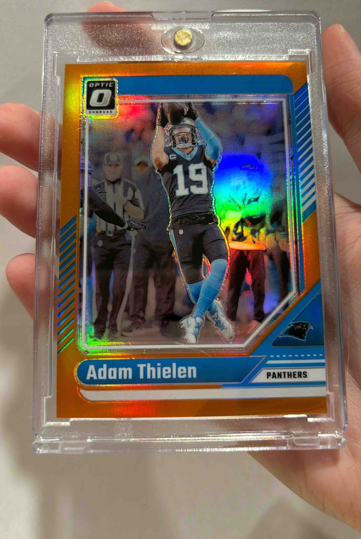 Card image for 2024 Panini Donruss Optic Adam Thielen Orange /249 #29 Panthers