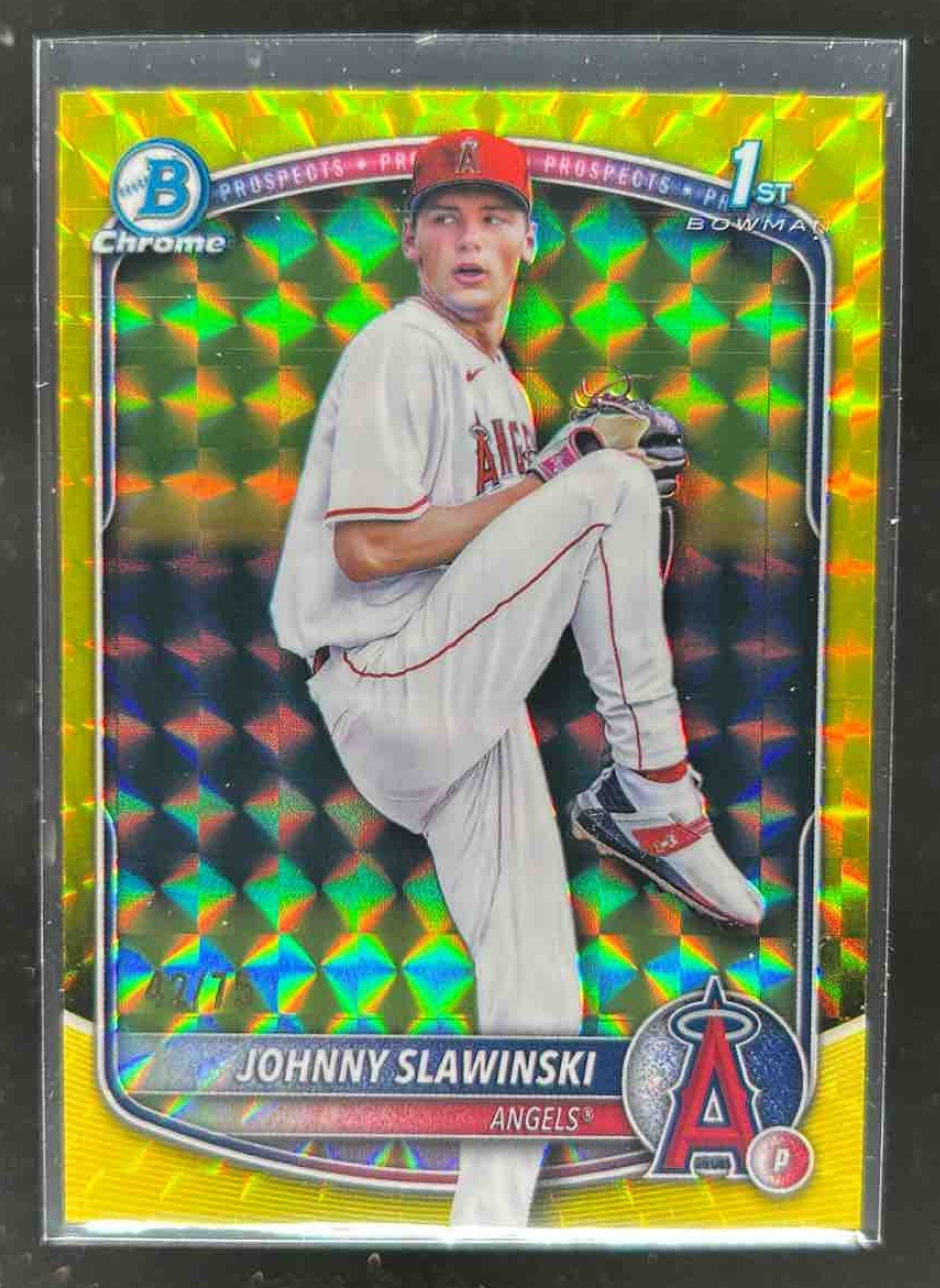 Card image for Johnny Slawinski 2025 Bowman Draft Chrome Yellow Geometric Refractor /75
