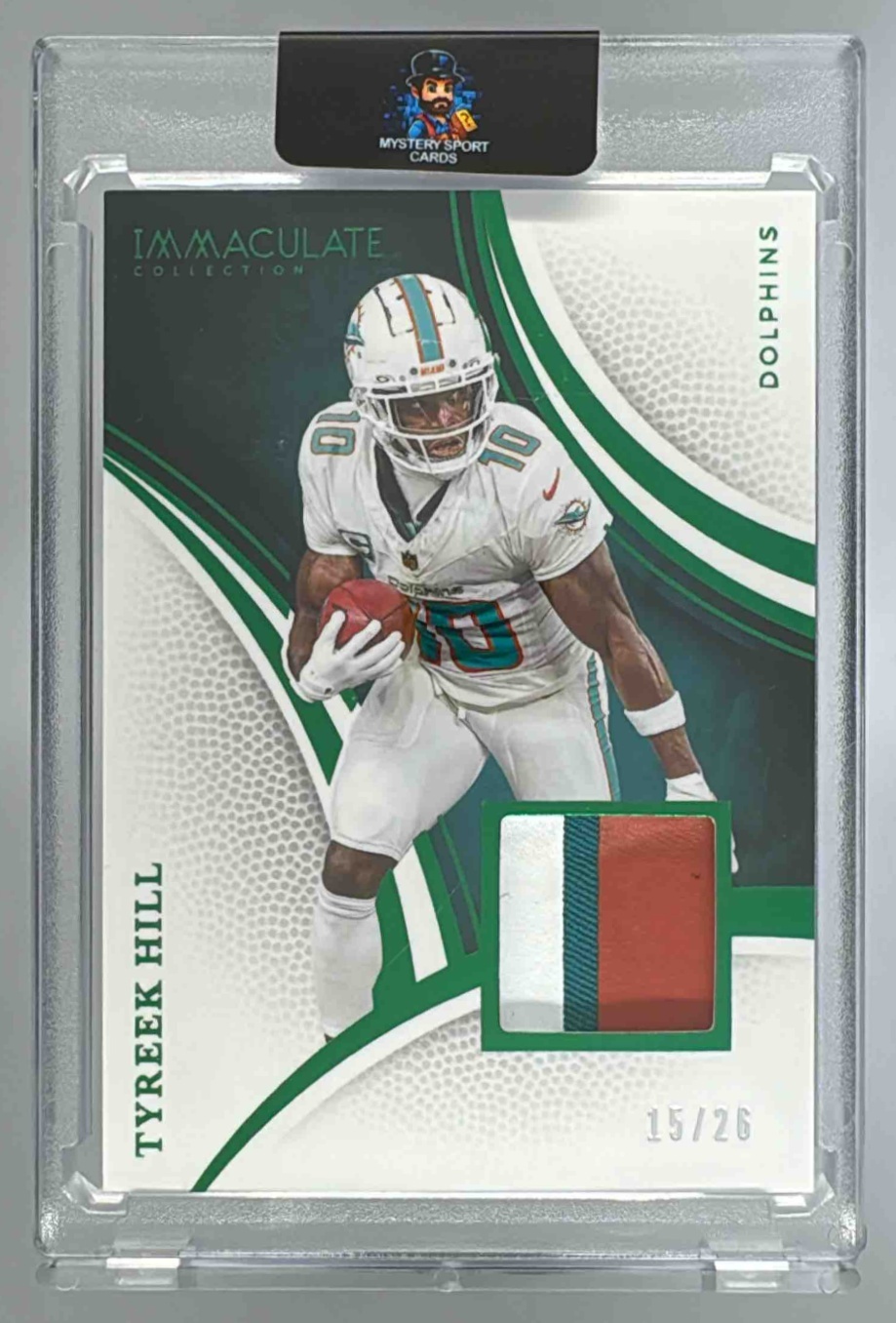 Card image for 2025 Panini Immaculate Collection Tyreek Hill Memorabilia Emerald /26 #86 MEM Dolphins