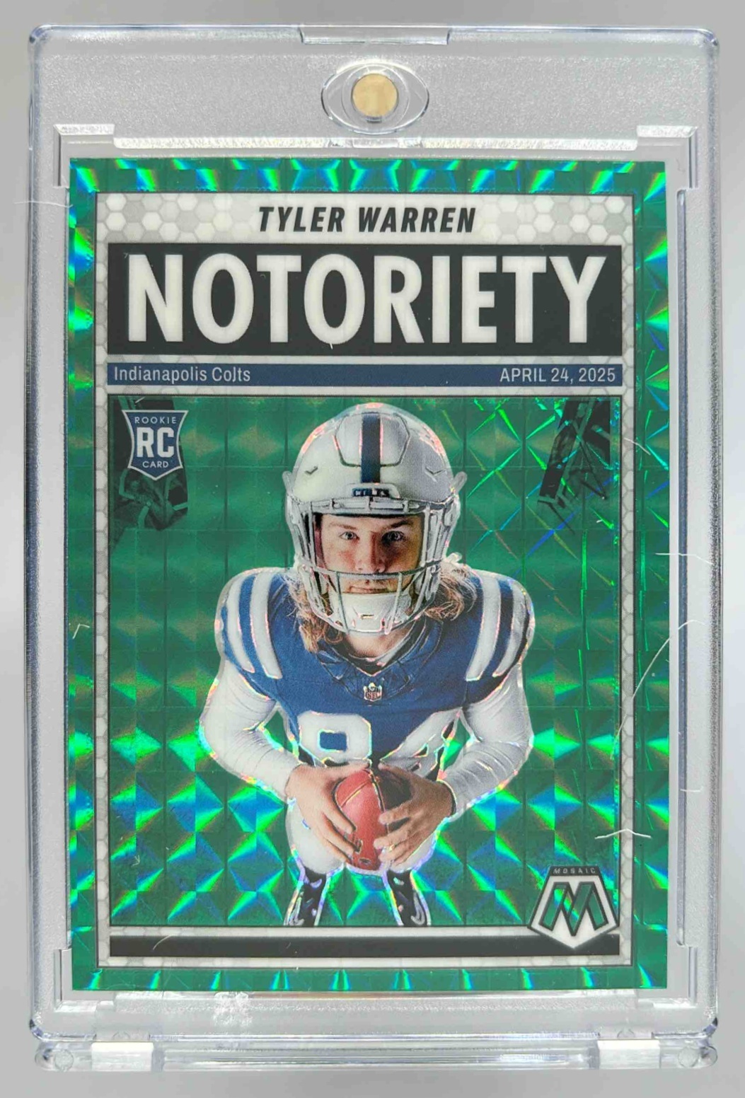 Card image for 2025 Panini Football Mosaic Tyler Warren Notoriety #25 RC Indianapolis Colts