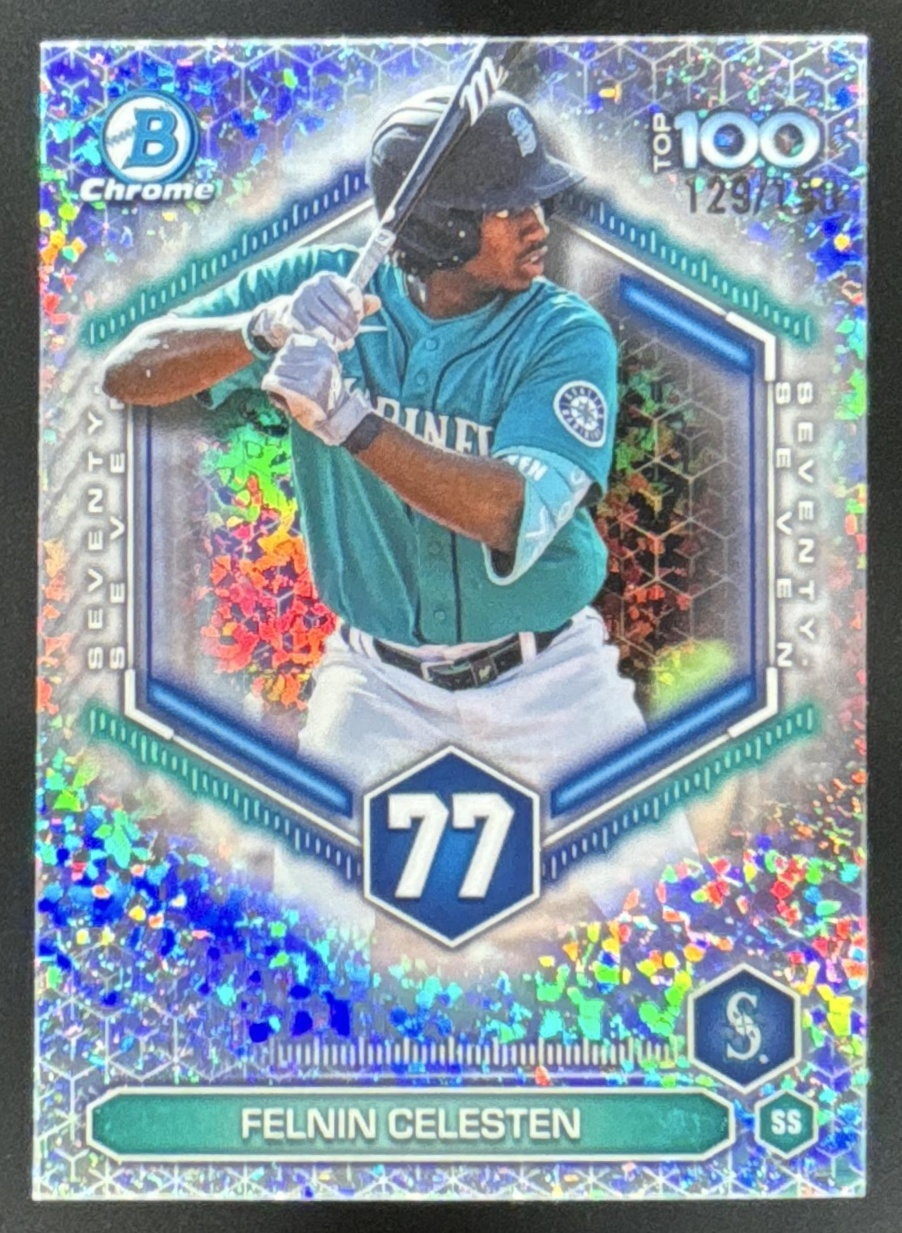 Card image for 2026 Bowman Felnin Celesten Scouts Top 100 Chrome Mini-Diamond Refractor /150