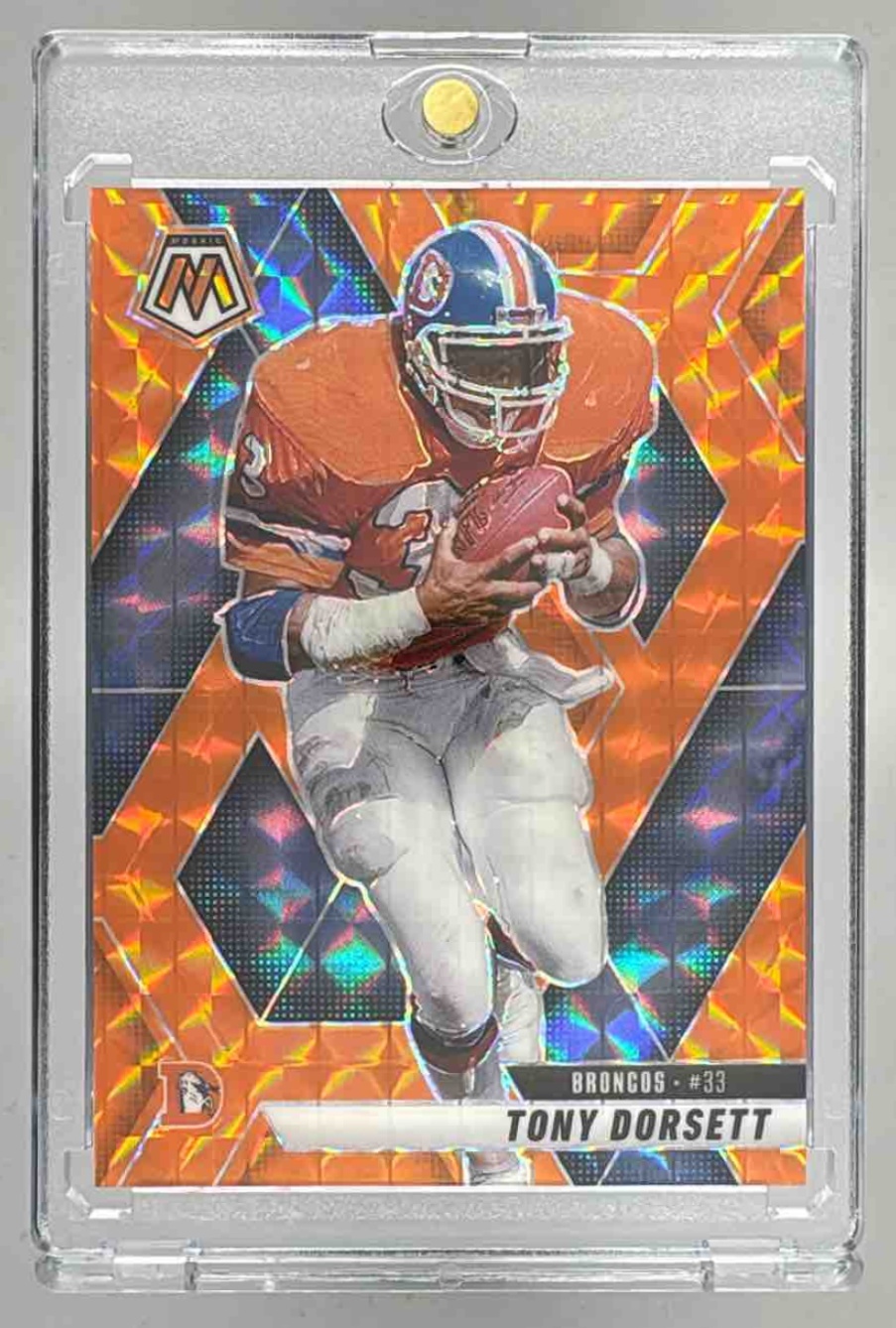 Card image for 2025 Panini Football Mosaic Tony Dorsett Orange Prizm /199 #34 Denver Broncos