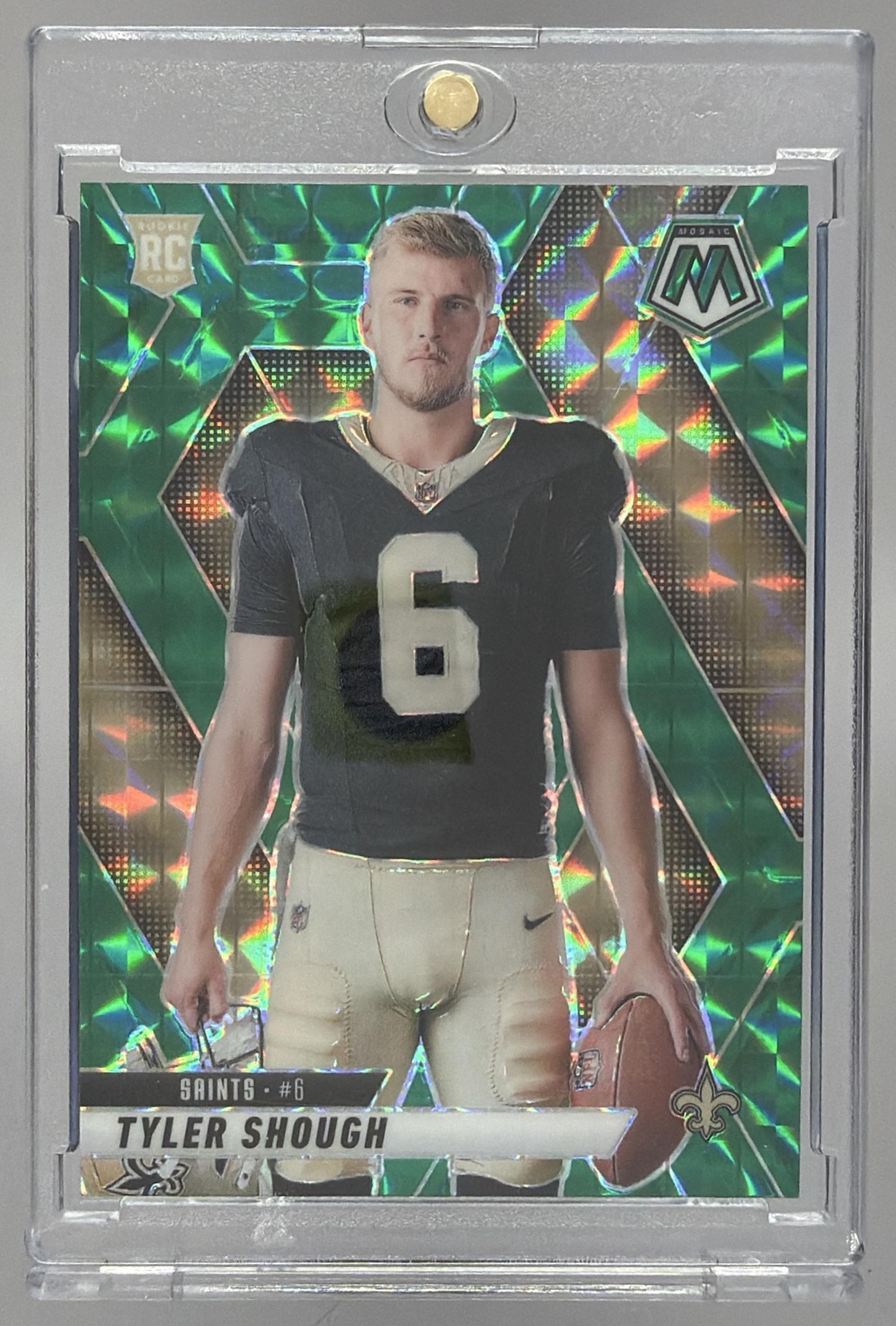 Card image for 2025 Panini Mosaic Tyler Shough Rookie Variation Silver Prizm #273 RC Saints